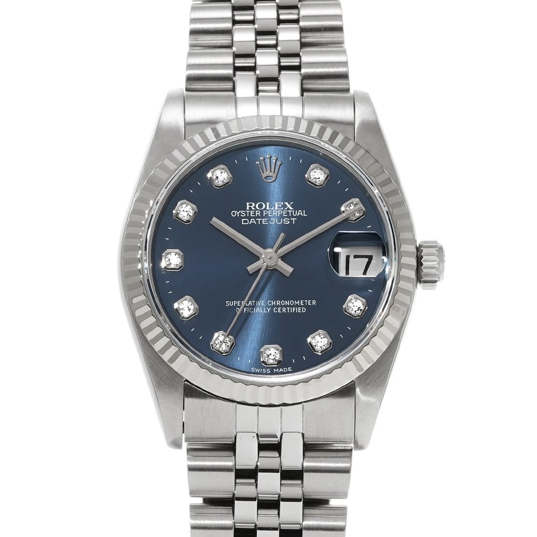 ROLEX DATEJUST BLUE DIAMOND WATCH: ROLEX Datejust blue diamond Watch Brand: ROLEX Type: Wristwatch Material: Band Material Stainless steel, Case Material Stainless steel Color: Dial Color blue/diamond Size: ??Case? H/about 31mm W/about