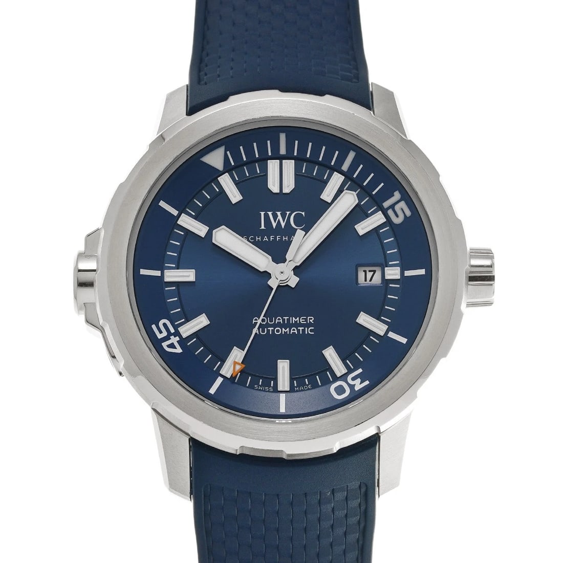 IWC AQUATIMER BLUE WATCH: IWC Aquatimer blue Watch Brand: IWC Type: Wristwatch Material: Band Material leather, Case Material Stainless steel Color: Dial Color blue Size: ??Case? H/about 42mm W/about 42mm D/about 14.1mm lug wi