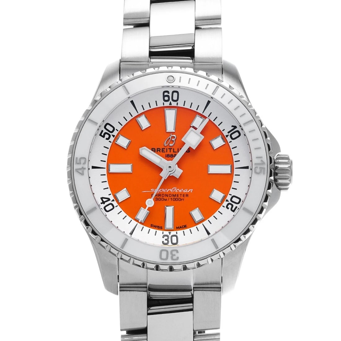 BREITLING SUPEROCEAN ORANGE WATCH: BREITLING Superocean Orange Watch Brand: BREITLING Type: Wristwatch Material: Band Material Stainless steel, Case Material Stainless steel Color: Dial Color Orange Size: ??Case? H/about 36mm W/about 3