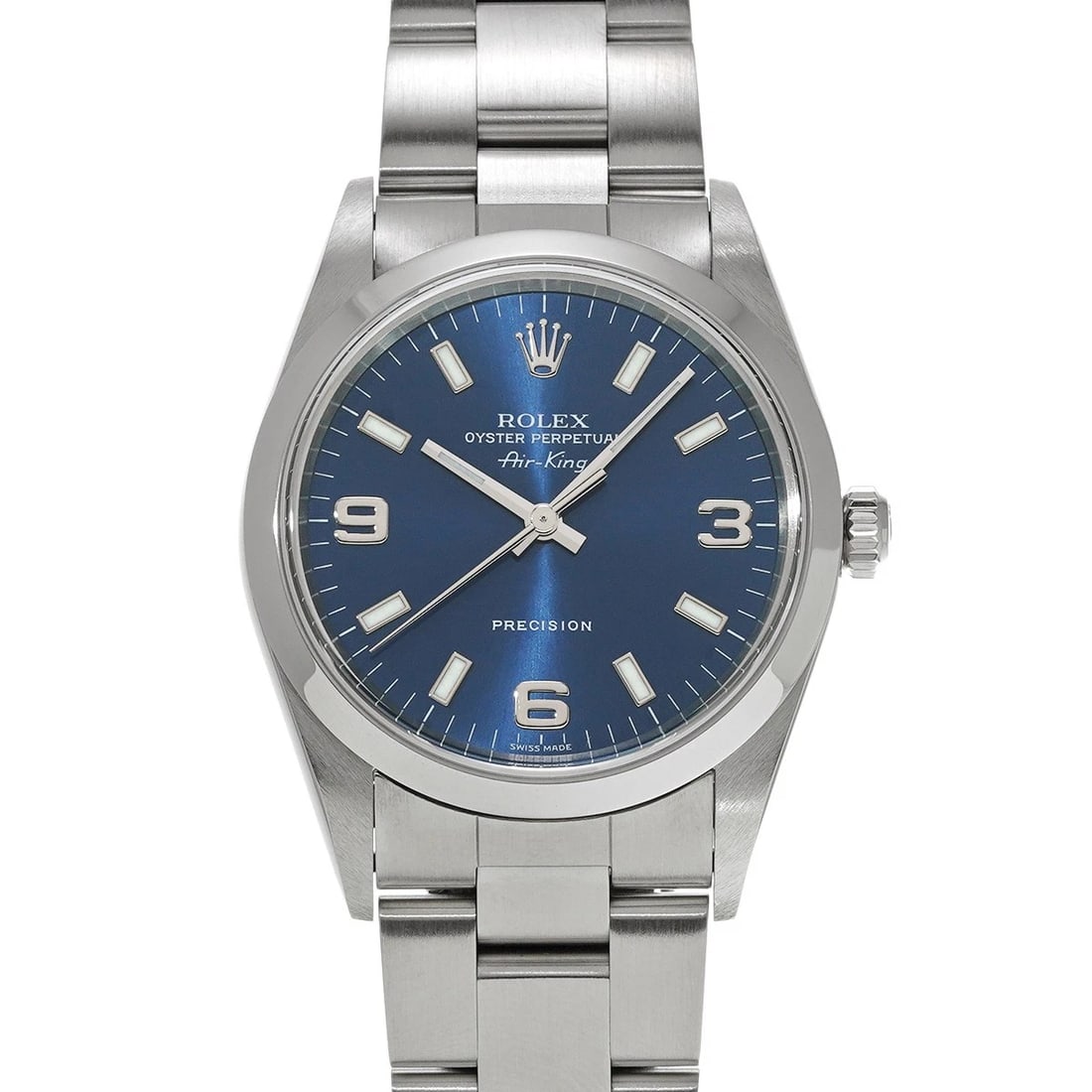 ROLEX AIR KING BLUE WATCH: ROLEX Air King blue Watch Brand: ROLEX Type: Wristwatch Material: Band Material Stainless steel, Case Material Stainless steel Color: Dial Color blue Size: ??Case? H/about 34mm W/about 34mm D/about 11