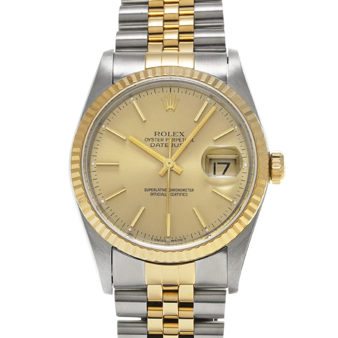 ROLEX DATEJUST CHAMPAGNE WATCH: ROLEX Datejust Champagne Watch Brand: ROLEX Type: Wristwatch Material: Band Material Stainless steel/Yellow Gold, Case Material Stainless steel Color: Dial Color Champagne Size: ??Case? H/about 36mm W
