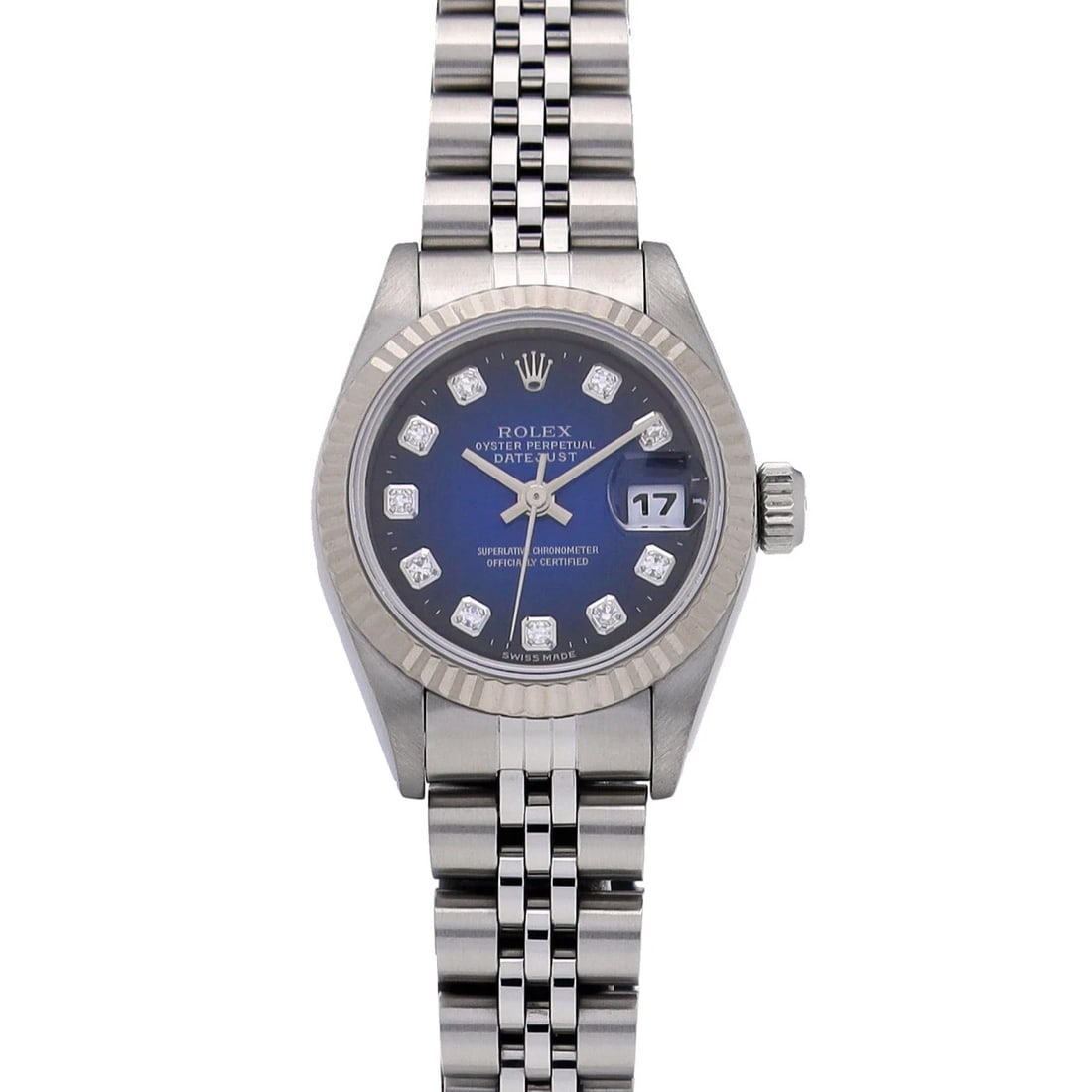 ROLEX DATEJUST BLUE GRADIENT DIAMOND WATCH: ROLEX Datejust Blue Gradient diamond Watch Brand: ROLEX Type: Wristwatch Material: Band Material Stainless steel, Case Material Stainless steel Color: Dial Color Blue Gradient/diamond Size: ??Case? H/