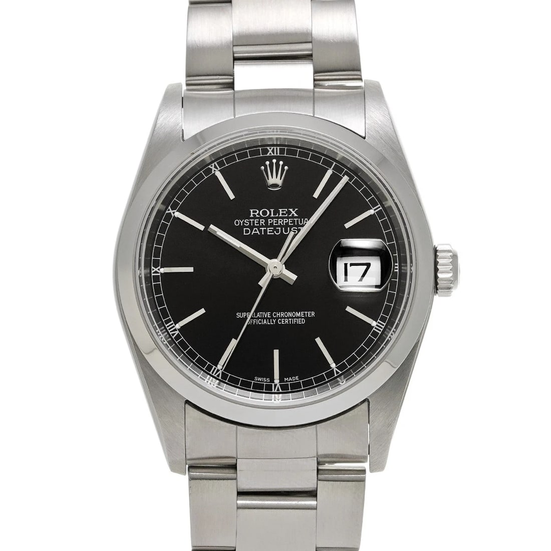 ROLEX DATEJUST BLACK WATCH: ROLEX Datejust black Watch Brand: ROLEX Type: Wristwatch Material: Band Material Stainless steel, Case Material Stainless steel Color: Dial Color black Size: ??Case? H/about 36mm W/about 36mm D/about 