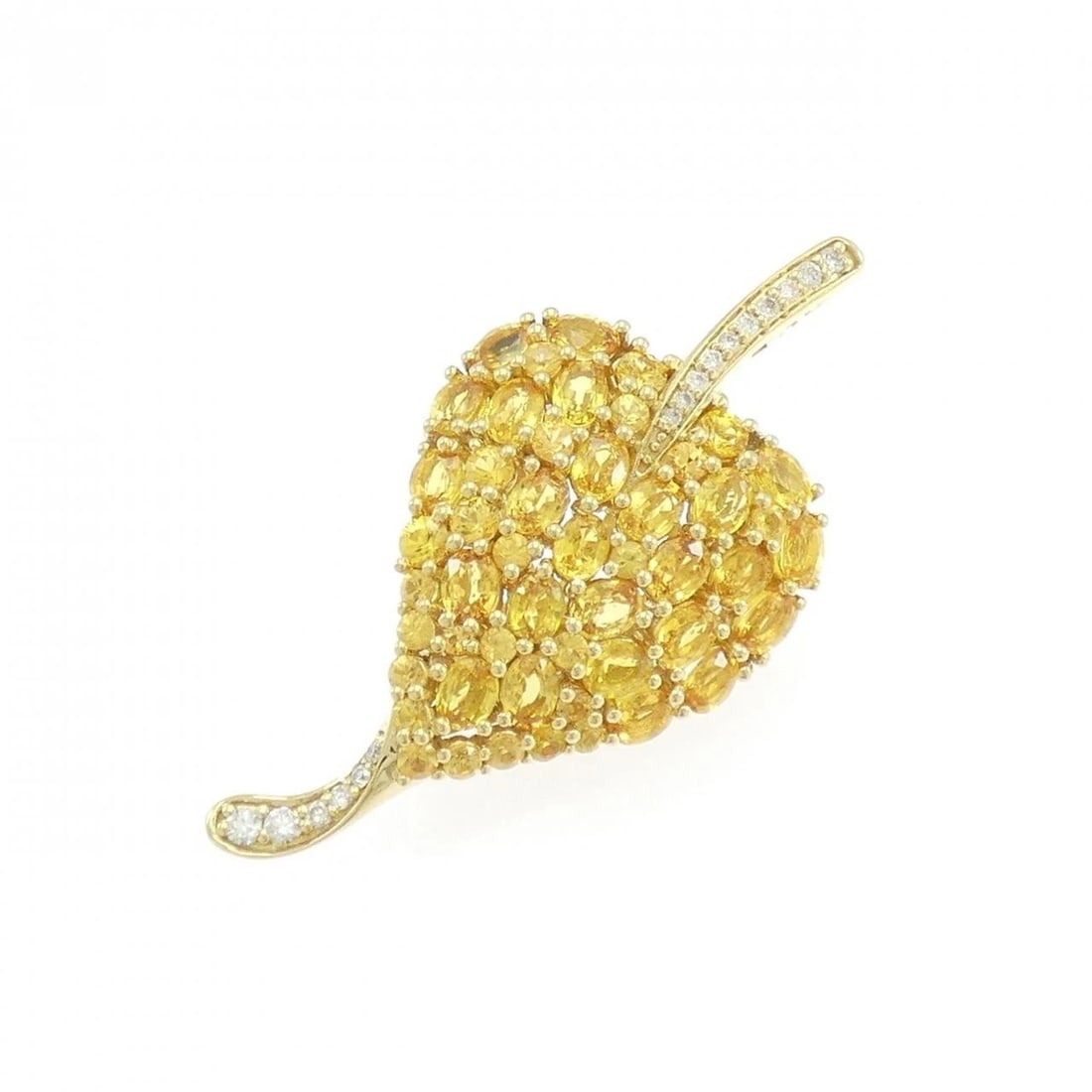 K18YG SAPPHIRE BROOCH: K18YG Sapphire Brooch Brand: Unbranded Type: Sapphire Pendant/Brooch Material: K18YG, Main Stone/Creation Sapphire SEcondary Stone Diamond Color: Yellow Gold Size: Actual Size Approx. length x width: