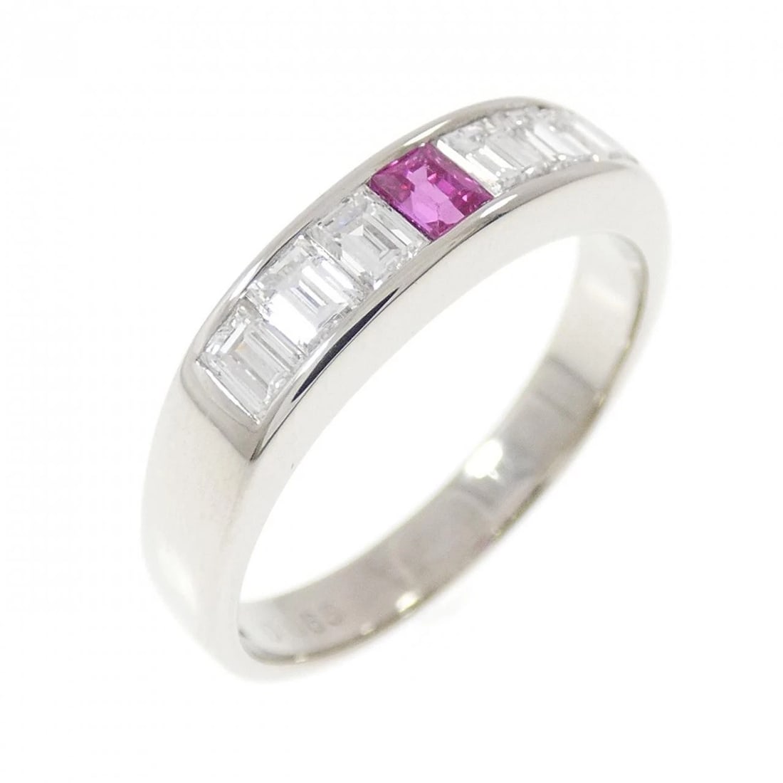 PT900 RUBY RING: PT900 Ruby Ring Brand: Unbranded Type: Ruby Ring Material: PT900, Main Stone/Creation Ruby Secondary StoneDiamond Color: Silver Size: US 6 1/4 Accessories: None Accessories Notice: When purchasing