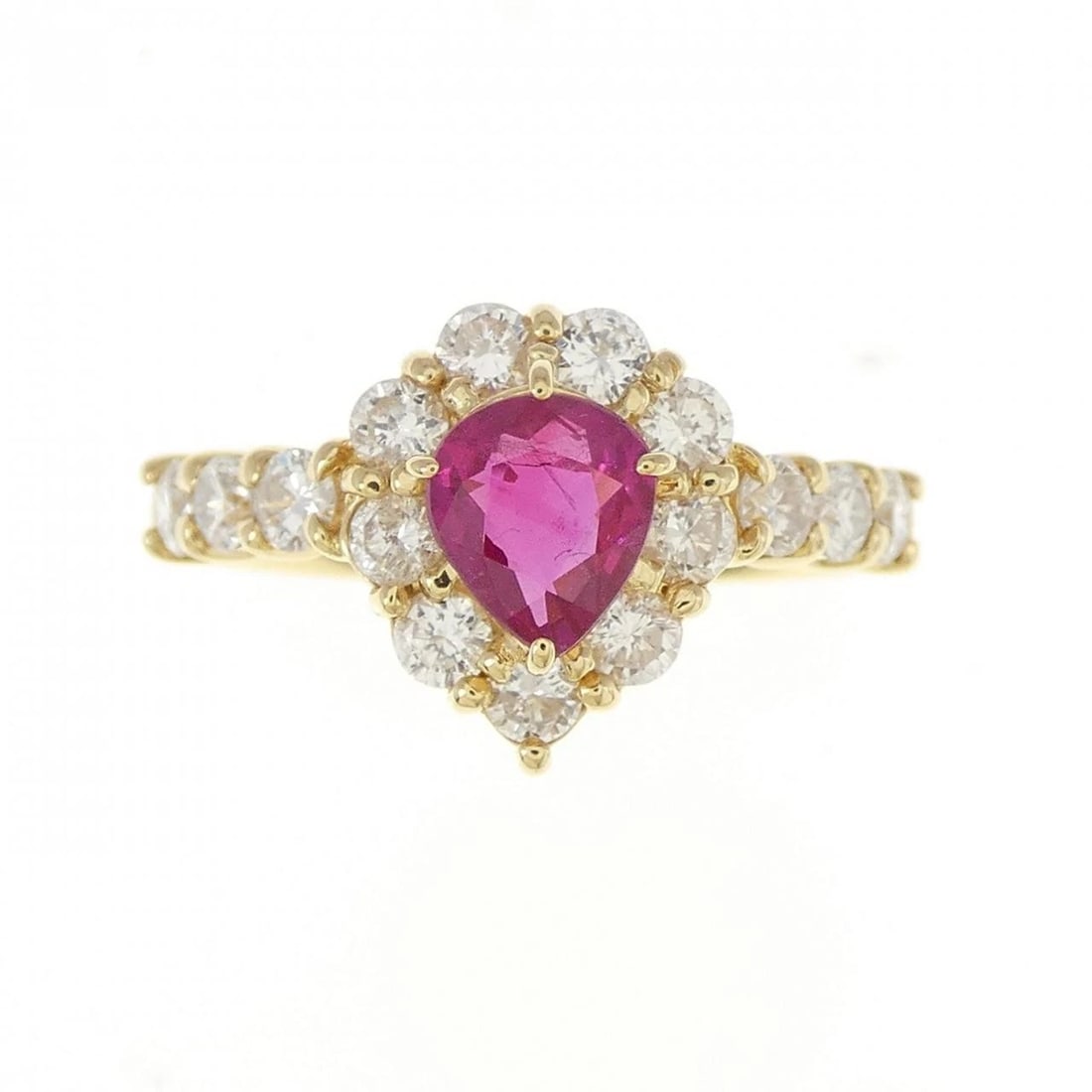 K18YG RUBY RING: K18YG Ruby Ring Brand: Unbranded Type: Ruby ring Material: K18 yellow gold, Main Stone/Creation RubySecondary Stone Diamond Color: Yellow Gold Size: US 5 1/4 Accessories: None Accessories Notice: