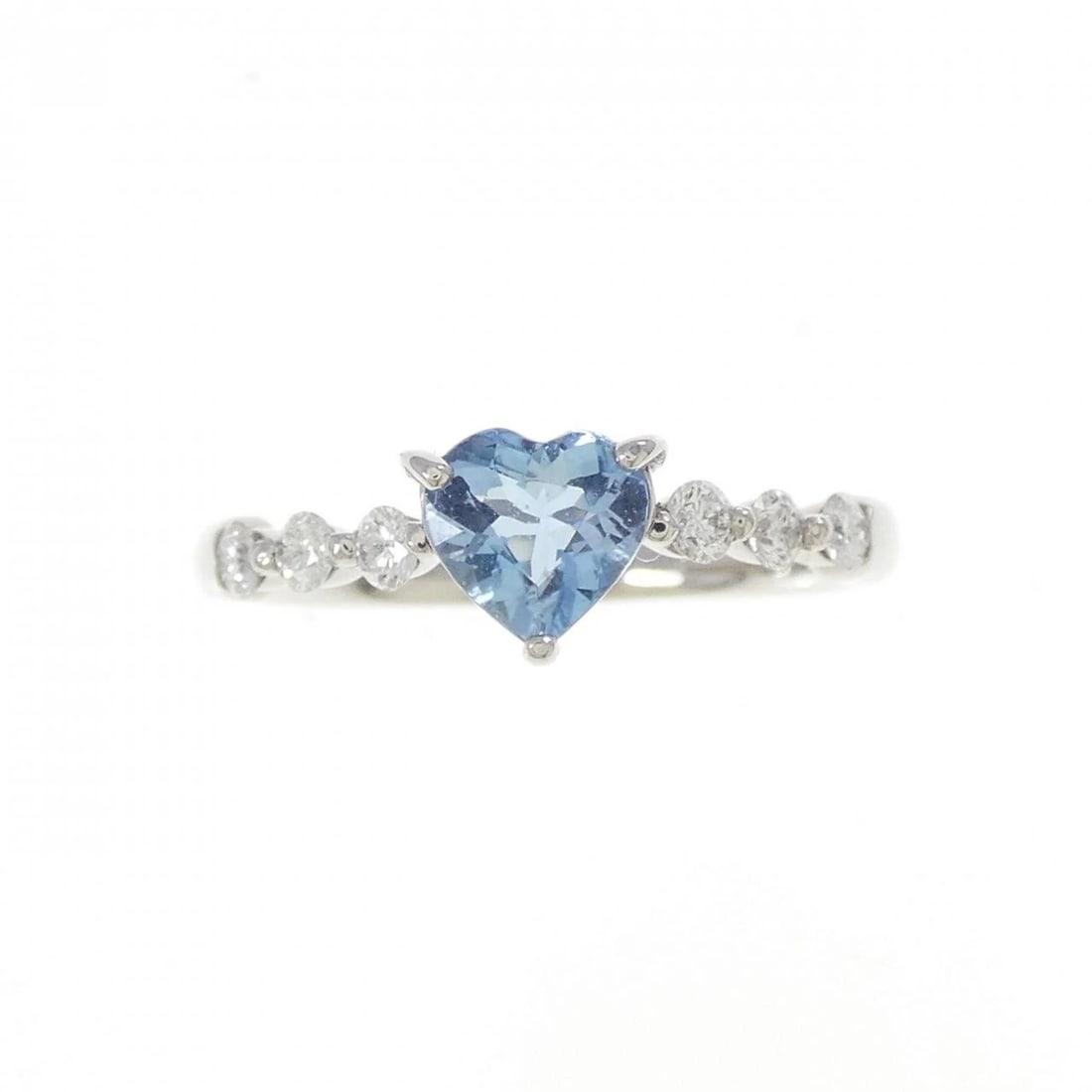 PT900 HEART AQUAMARINE RING: PT900 Heart Aquamarine Ring Brand: Unbranded Type: Ring Material: Platinum900, Main Stone/Creation AquamarineSecondary Stone Diamond Color: Silver Size: US 6 1/2 Accessories: None Accessories Notice: