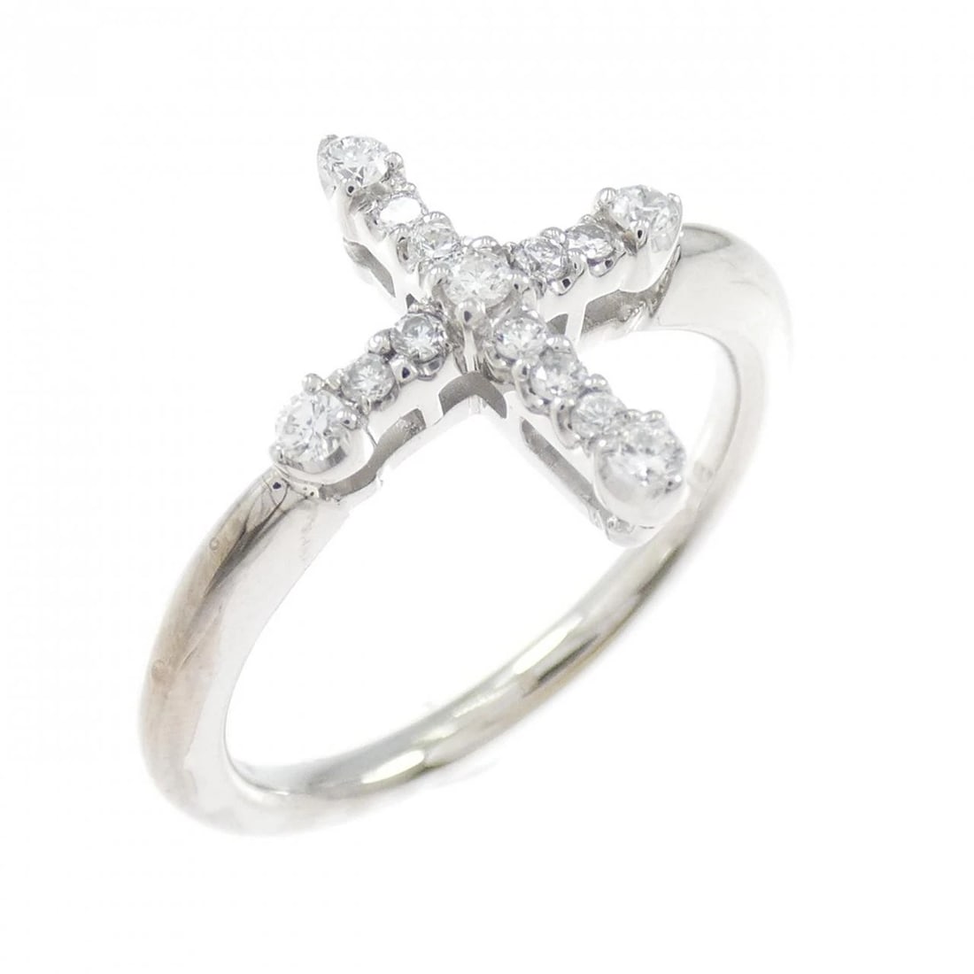 K18WG CROSS DIAMOND RING: K18WG Cross Diamond Ring Brand: Unbranded Type: Diamond Ring Material: K18WG, Main Stone/Creation Natural Color: White Gold Size: US 5 1/4 Accessories: None Accessories Notice: When purchasing