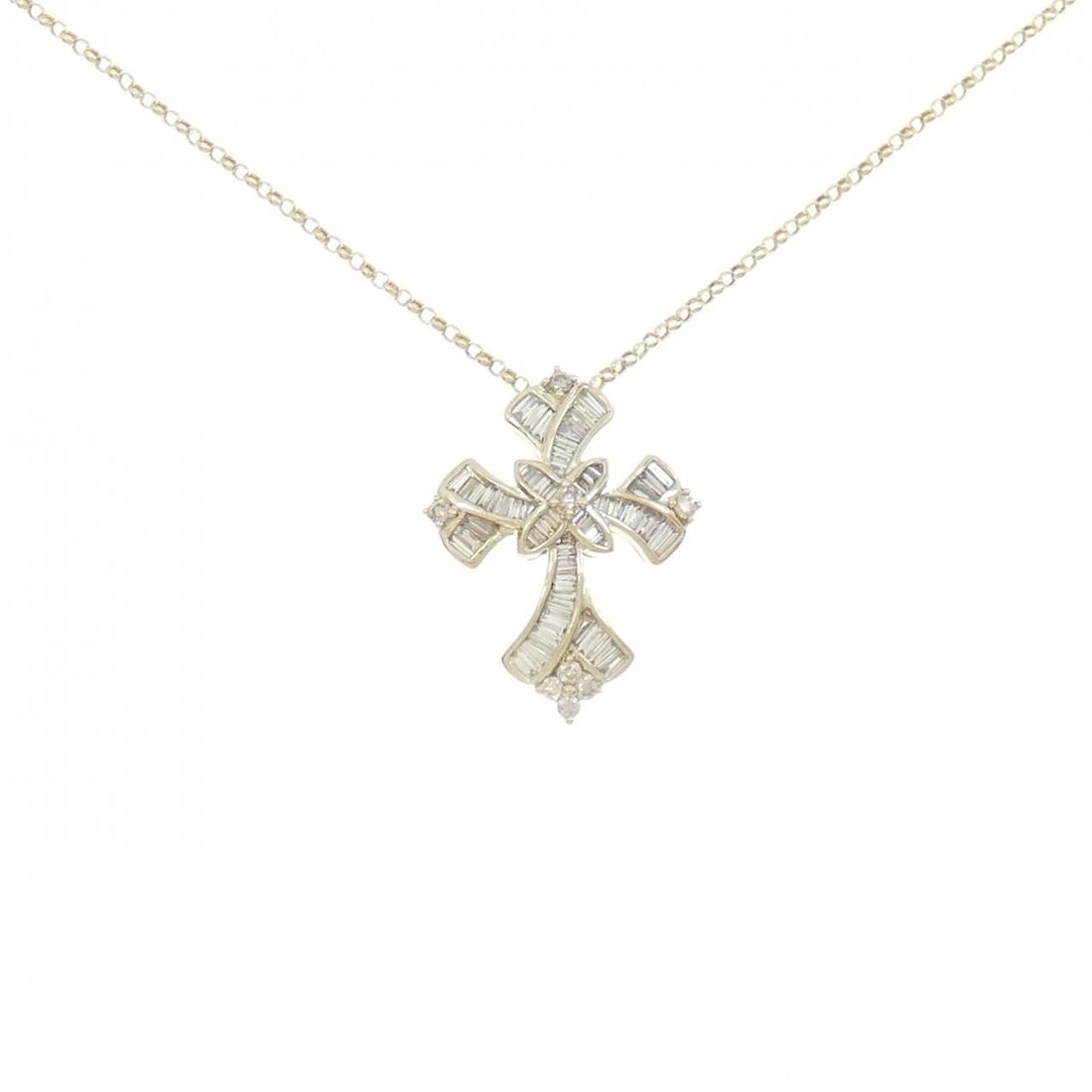 K18YG CROSS DIAMOND NECKLACE: K18YG Cross Diamond Necklace Brand: Unbranded Type: Diamond Necklace Material: K18YG, Color: Yellow Gold Size: 46cmActual Size Pendant length approx. x width approx.: 27.2mmx21.1mm Chain maximum