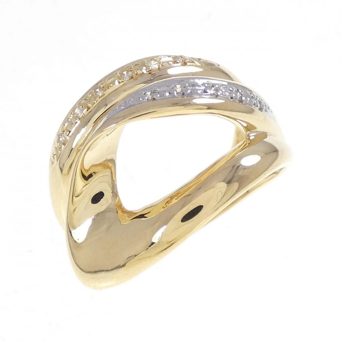 K18YG/PT900 DIAMOND RING: K18YG/PT900 Diamond Ring Brand: Unbranded Type: Diamond Ring Material: K18YG/PT900, Color: YG,Silver Size: US 6 3/4 Accessories: None Accessories Notice: When purchasing pre-owned goods, please refer
