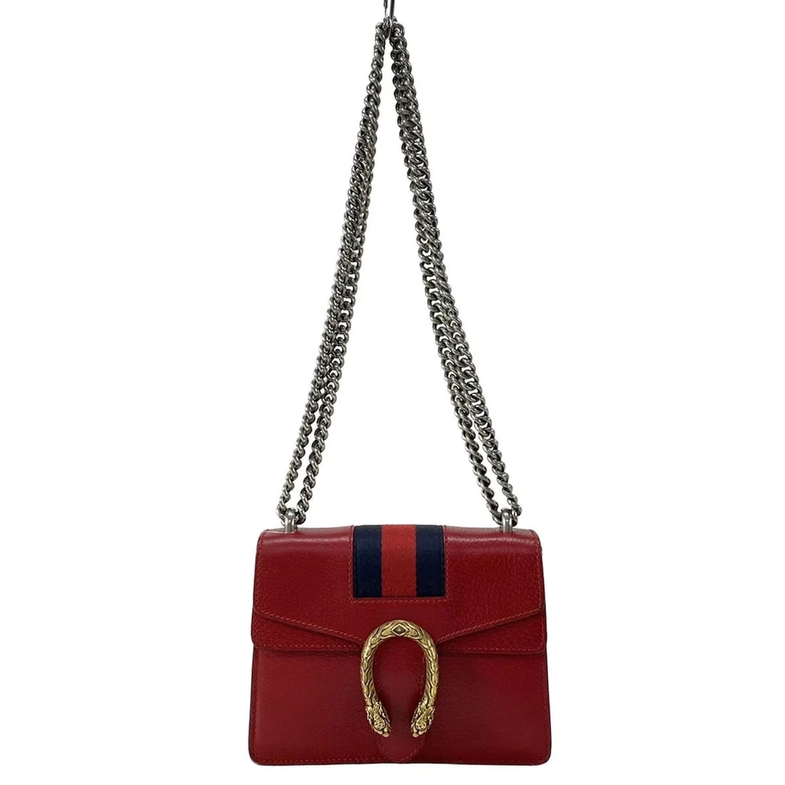 GUCCI DIONYSUS RED NAVY LEATHER WOSHOULDER BAG: GUCCI Dionysus Red Navy Leather WoShoulder Bag Brand: GUCCI Type: Shoulder Bag Material: Exterior Material Leather Color: Exterior Color Red, Navy Size: Height : 5.91 inch (15 cm) Width : 7.87 inch (2