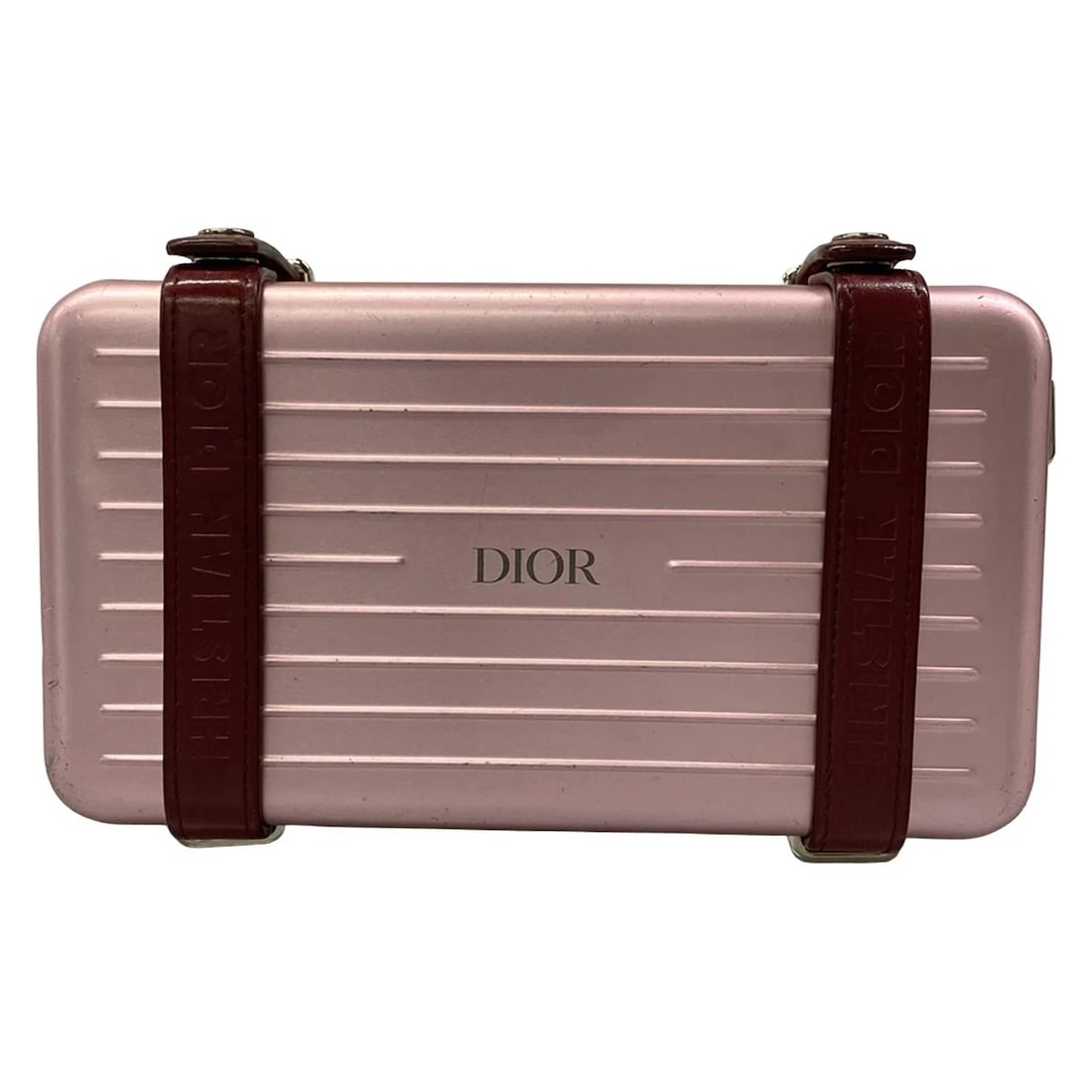 CHRISTIANDIOR DIOR AND RIMOWA PERSONAL CLUTCH BAG: ChristianDior Dior and RIMOWA Personal Clutch Bag Brand: DIOR/ChristianDior Type: Clutch Bag Material: Exterior Material Aluminium, Calf Leather Color: Exterior Color Pink, Bordeaux Size: Height : 4.9