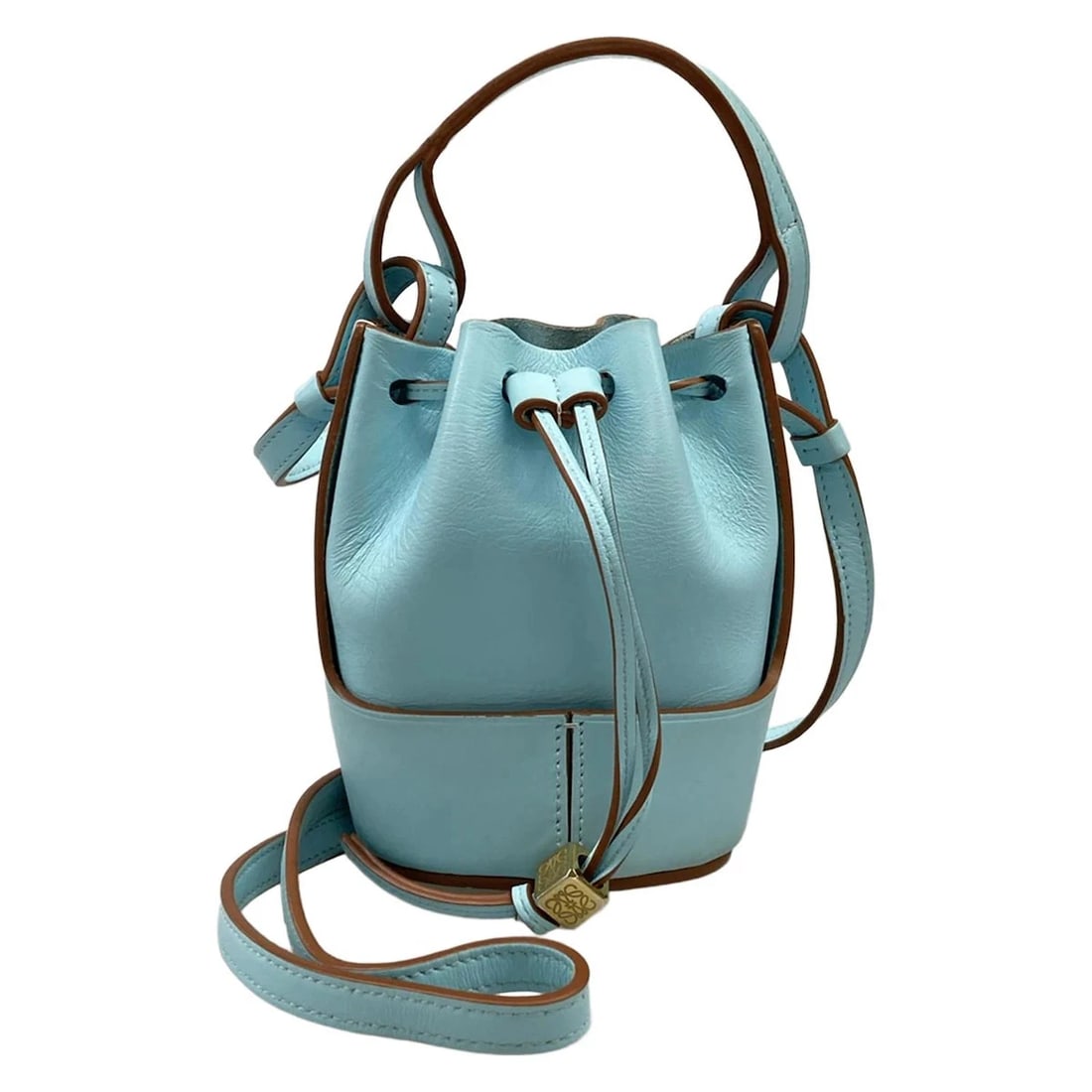LOEWE BALLOON BAG NANO LIGHT BLUE CALF LEATHER SHOULDER BAG: LOEWE Balloon Bag Nano Light Blue Calf Leather Shoulder Bag Brand: LOEWE Type: Shoulder Bag Material: Exterior Material Calf Leather Color: Exterior Color Light Blue Size: Height : 5.12 inch" (13 cm) 