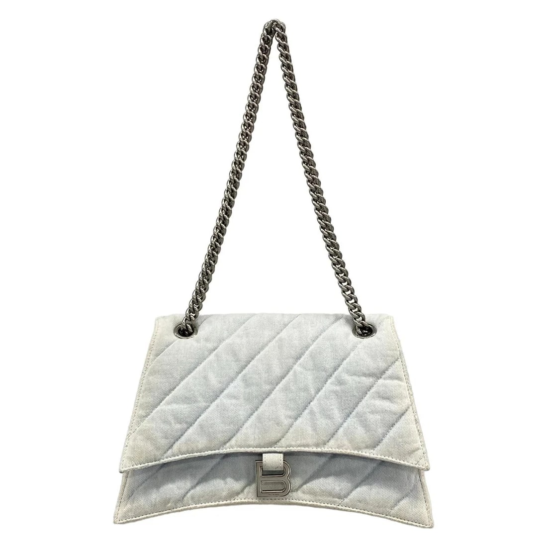 BALENCIAGA CRUSH LIGHT BLUE DENIM WOSHOULDER BAG: BALENCIAGA Crush Light Blue Denim WoShoulder Bag Brand: BALENCIAGA Type: Shoulder Bag Material: Exterior Material Denim Color: Exterior Color Light Blue Size: Height : 7.48 inch (19 cm) - 8.27 inch (2