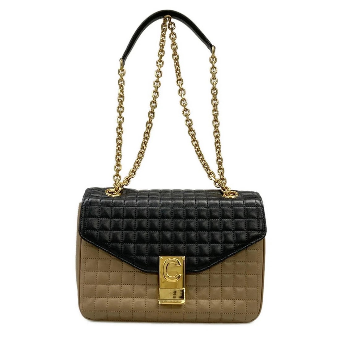 CELINE C BLACK BEIGE CALF SKIN SHOULDER BAG (1 of 6)