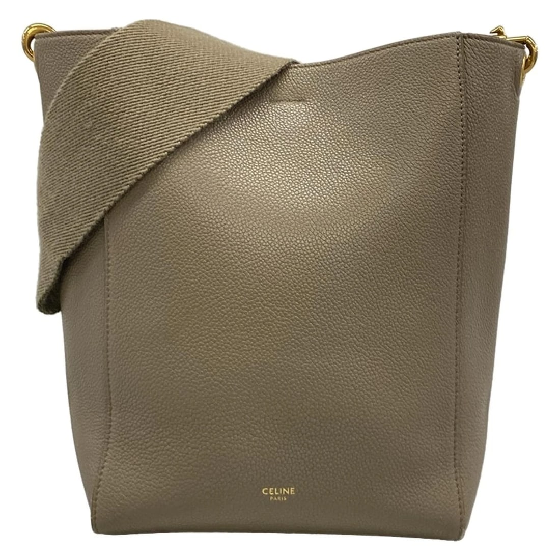 CELINE SANGLE BEIGE LEATHER SHOULDER BAG: CELINE Sangle Beige Leather Shoulder Bag Brand: CELINE Type: Shoulder Bag Material: Exterior Material Leather Color: Exterior Color Beige Size: Height : 9.84 inch (25 cm) Width : 7.09 inch (18 cm) - 1