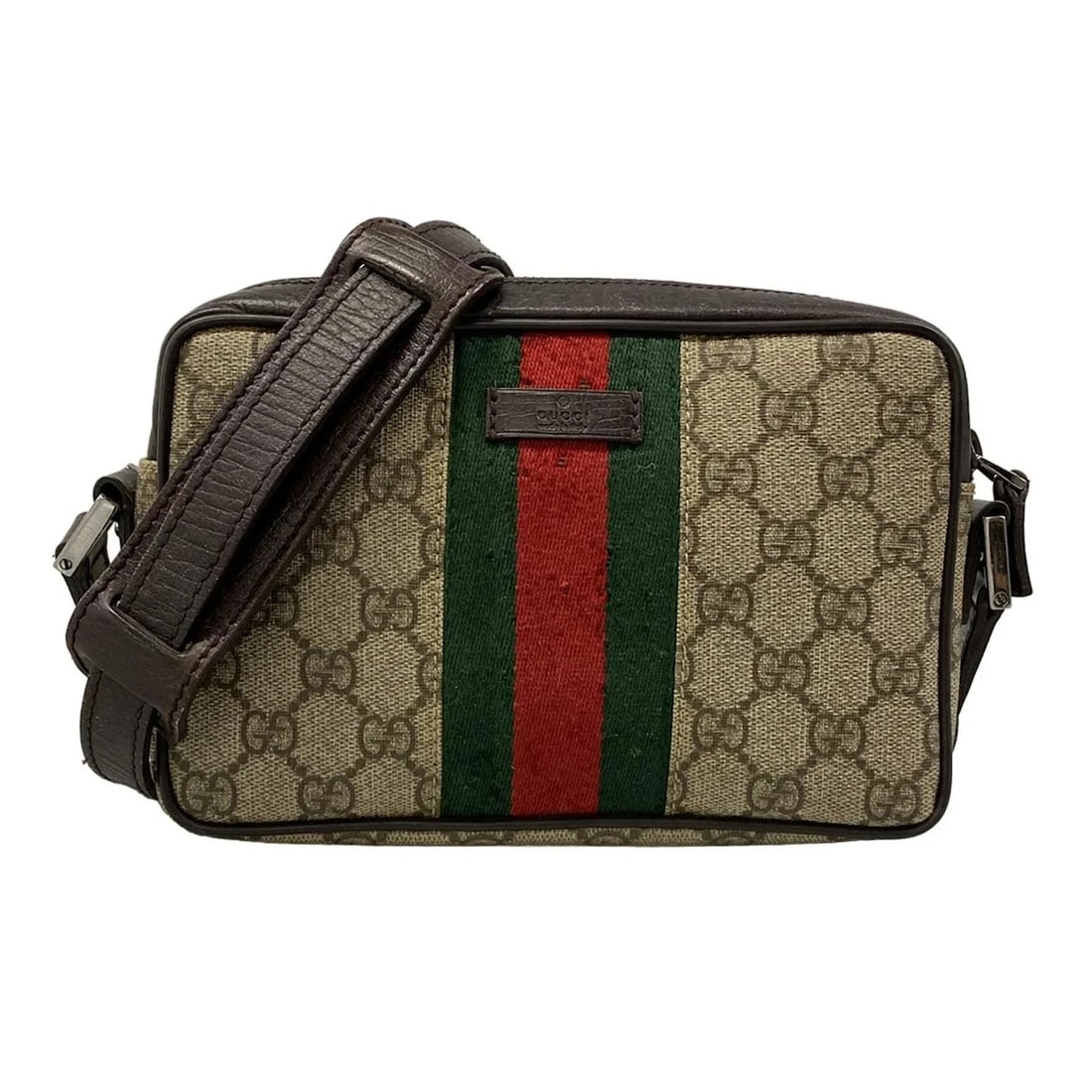 GUCCI GG PLUS/GG DARK BROWN RED: GUCCI GG Plus/GG Dark Brown Red Brand: GUCCI Type: Shoulder Bag Material: Exterior Material PVC, Leather, Canvas Color: Exterior Color Dark Brown, Red, Multi Size: Height : 5.12 inch" (13 cm) Width : 