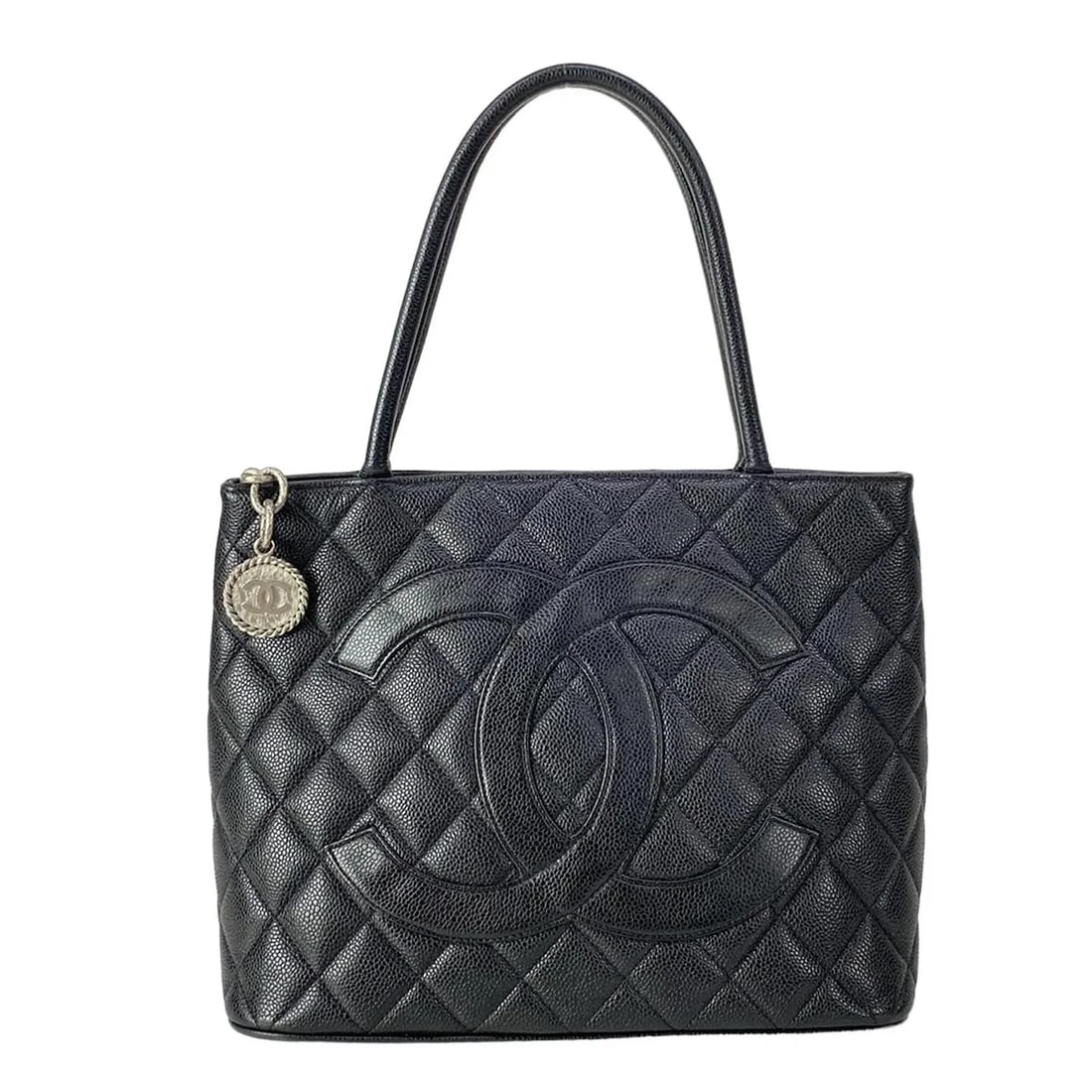 CHANEL CAVIAR MEDALLION TOTE BAG: CHANEL Caviar Medallion Tote Bag Brand: CHANEL Type: Tote Bag Material: Exterior Material Calfskin Color: Exterior Color Black Size: Height : 9.45 inch (24 cm) Width : 12.6 inch (32 cm) Depth : 5.91 i