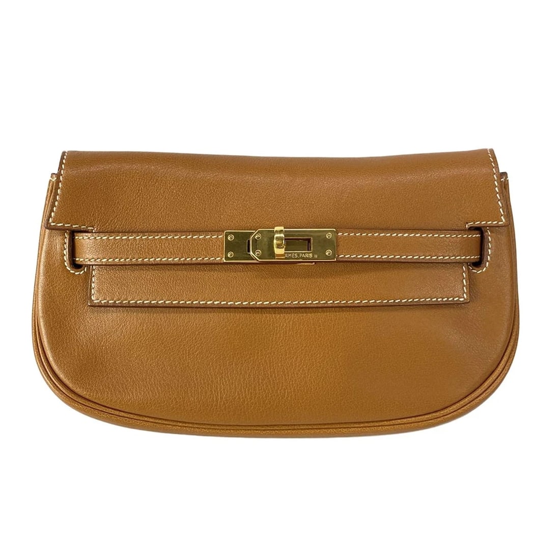 HERMES BANANA KELLY BROWN VEAU BARENIA CIRCLE U CLUTCH BAG: HERMES banana kelly Brown Veau Barenia Circle U Clutch Bag Brand: HERMES Type: Clutch Bag Material: Exterior Material Veau Barenia Color: Exterior Color Brown Size: Height : 4.53 inch (11.5 cm) Width 