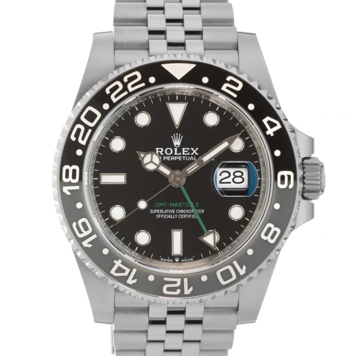 ROLEX GMT MASTER JUBILEE WATCH: ROLEX GMT Master Jubilee Watch Brand: ROLEX Type: Wristwatch Material: Case Material Stainless Steel, Band Material Stainless Steel Color: Case Color Silver, Dial Color Black, Band color Silver Size:
