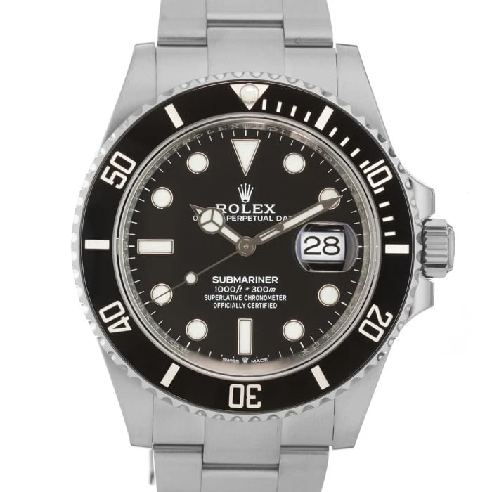 ROLEX SUBMARINER DATE WATCH: ROLEX Submariner Date Watch Brand: ROLEX Type: Wristwatch Material: Case Material Stainless Steel, Band Material Stainless Steel Color: Case Color Silver, Dial Color Black, Band color Silver Size: