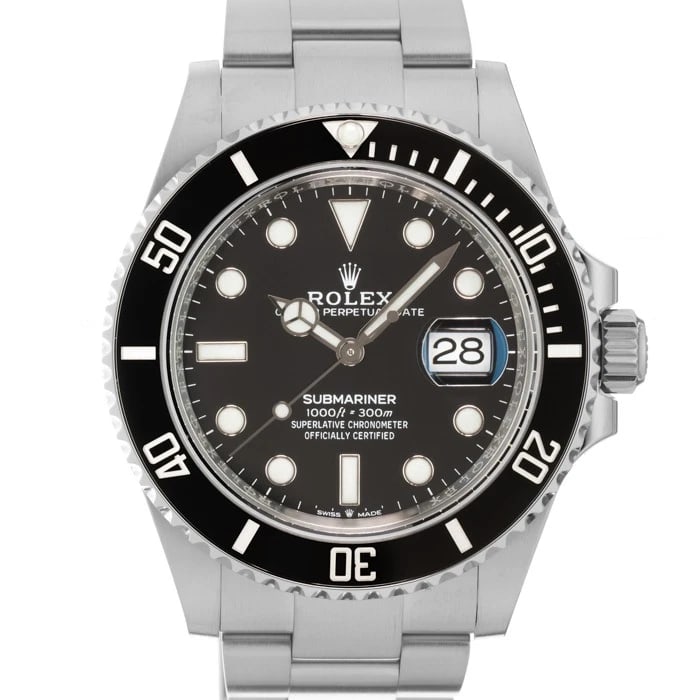 ROLEX SUBMARINER DATE WATCH: ROLEX Submariner Date Watch Brand: ROLEX Type: Wristwatch Material: Case Material Stainless Steel, Band Material Stainless Steel Color: Case Color Silver, Dial Color Black, Band color Silver Size: