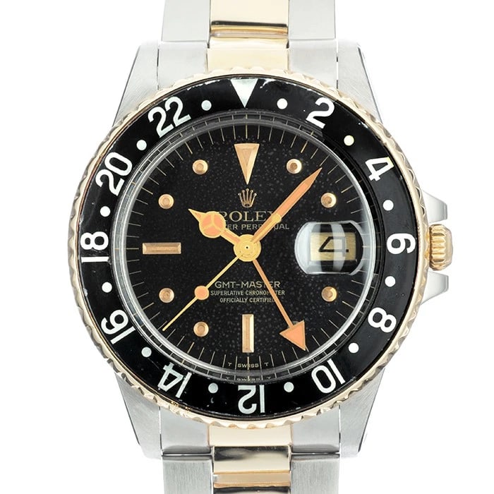 ROLEX GMT MASTER WATCH: ROLEX GMT Master Watch Brand: ROLEX Type: Wristwatch Material: Case Material Stainless Steel, Yellow Gold, Band Material Stainless Steel, Yellow Gold Color: Case Color Silver, Gold, Dial Color Black,
