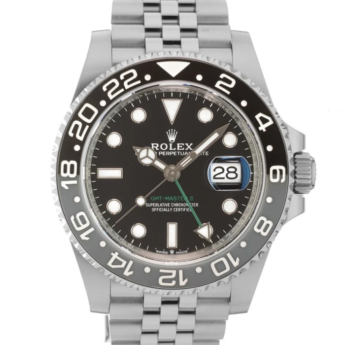 ROLEX GMT MASTER JUBILEE WATCH: ROLEX GMT Master Jubilee Watch Brand: ROLEX Type: Wristwatch Material: Case Material Stainless Steel, Band Material Stainless Steel Color: Case Color Silver, Dial Color Black, Band color Silver Size: 