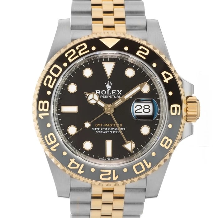ROLEX GMT MASTER JUBILEE WATCH: ROLEX GMT Master Jubilee Watch Brand: ROLEX Type: Wristwatch Material: Case Material Stainless Steel, Yellow Gold, Band Material Stainless Steel, Yellow Gold Color: Case Color Silver, Gold, Dial Color