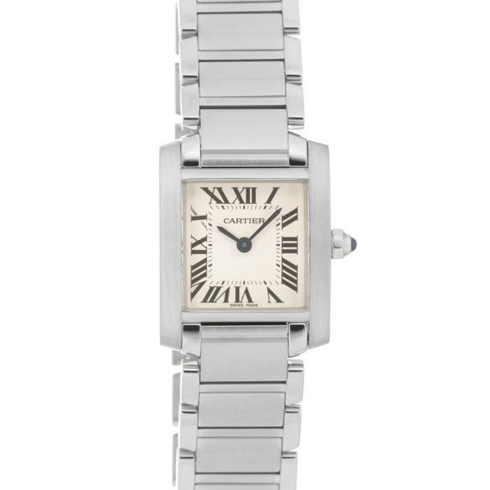 CARTIER TANK FRANCAISE WATCH: Cartier Tank Francaise Watch Brand: CARTIER Type: Wristwatch Material: Case Material Stainless Steel, Band Material Stainless Steel Color: Case Color Silver, Dial Color White, Band color Silver Size: