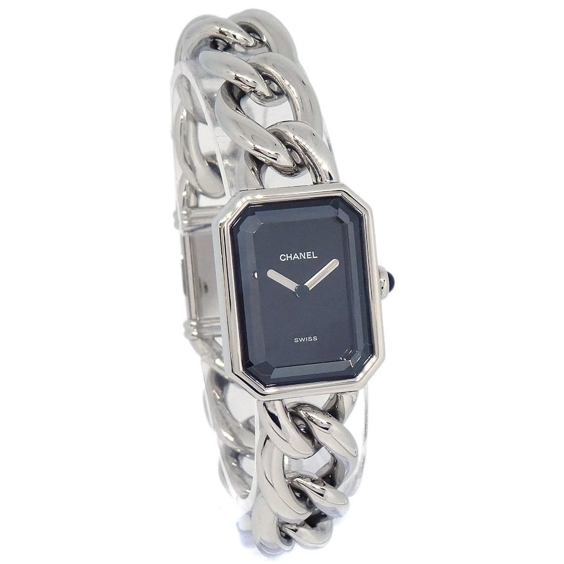 CHANEL PREMIERE WATCH SILVER SS WATCH: Chanel Premiere Watch Silver SS Watch Brand: CHANEL Type: Wristwatch Material: Case Material Stainless Steel, Band Material Stainless Steel Color: Case Color Silver, Dial Color Black, Band color Silve