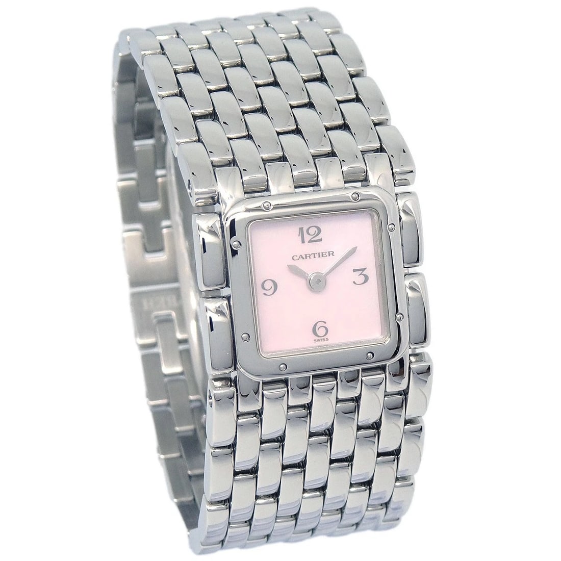CARTIER PANTHERE RUBAN QUARTZ WATCH SS WATCH: Cartier Panthere Ruban Quartz Watch SS Watch Brand: Cartier Type: Wristwatch Material: Case Material Stainless Steel, Band Material Stainless Steel Color: Case Color Silver, Dial Color Pink, Band colo