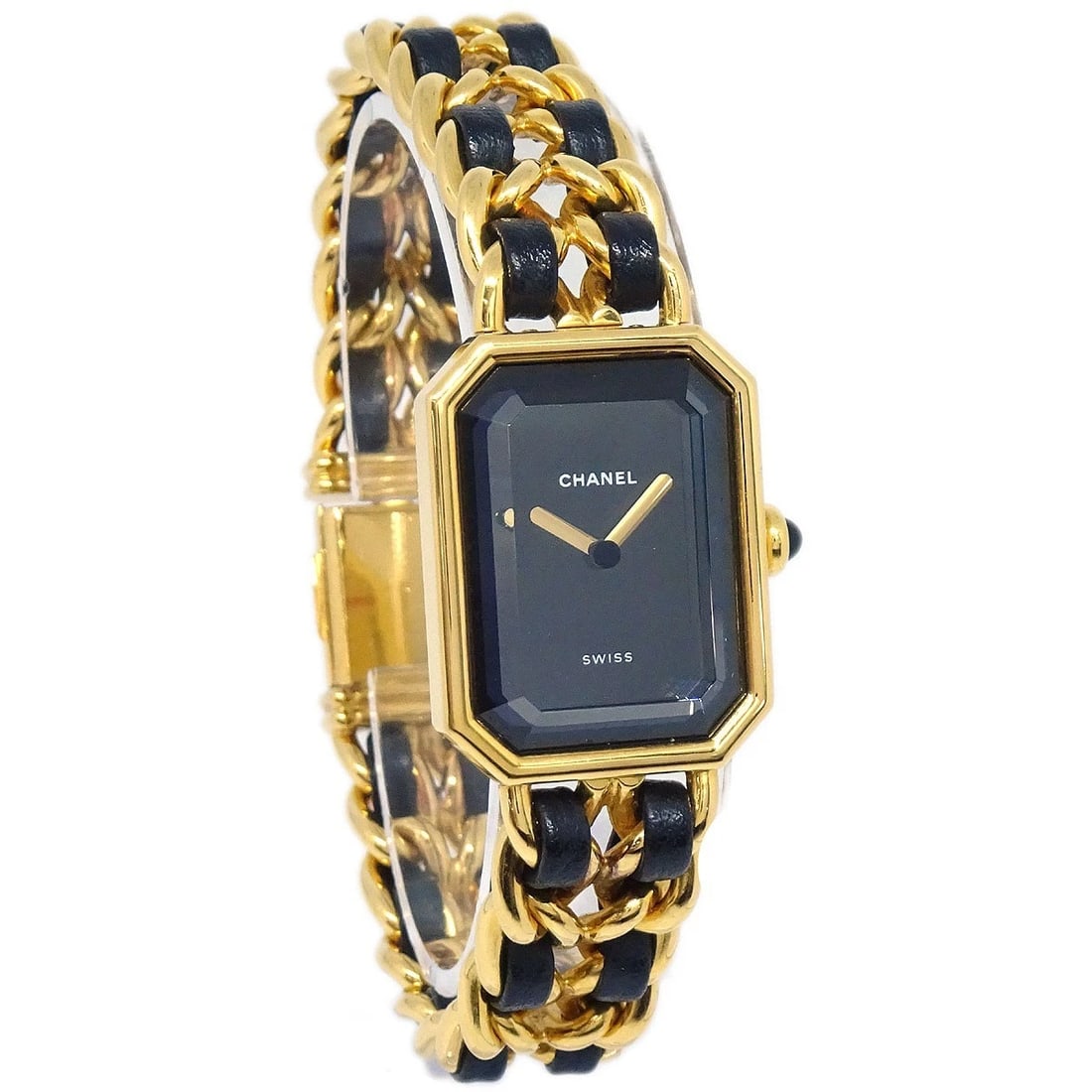 CHANEL PREMIERE WATCH GOLD WATCH: Chanel Premiere Watch Gold Watch Brand: CHANEL Type: Wristwatch Material: Case Material Gold Plated, Band Material Gold Plated, Leather Color: Case Color Black, Gold, Dial Color Black, Gold, Band colo