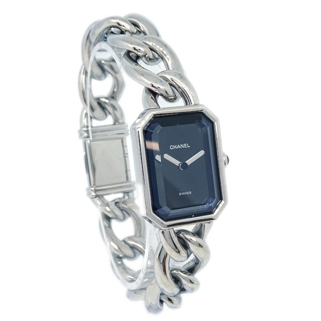 CHANEL PREMIERE QUARTZ WATCH SILVER SS WATCH: Chanel Premiere Quartz Watch Silver SS Watch Brand: CHANEL Type: Wristwatch Material: Case Material Stainless Steel, Band Material Stainless Steel Color: Case Color Silver, Dial Color Black, Band colo