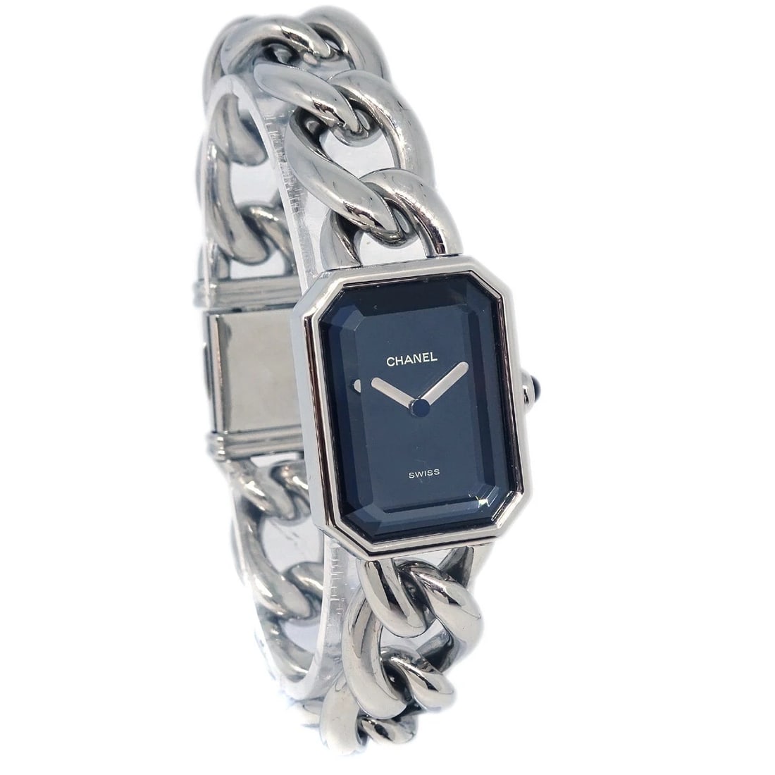 CHANEL PREMIERE QUARTZ WATCH SILVER SS WATCH: Chanel Premiere Quartz Watch Silver SS Watch Brand: CHANEL Type: Wristwatch Material: Case Material Stainless Steel, Band Material Stainless Steel Color: Case Color Silver, Dial Color Black, Band colo