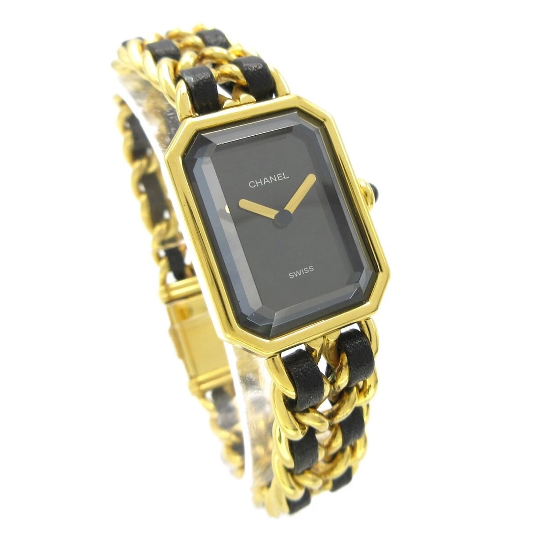 CHANEL PREMIERE WATCH GOLD WATCH: Chanel Premiere Watch Gold Watch Brand: CHANEL Type: Wristwatch Material: Case Material Gold Plated, Band Material Gold Plated, Leather Color: Case Color Black, Gold, Dial Color Black, Gold, Band colo