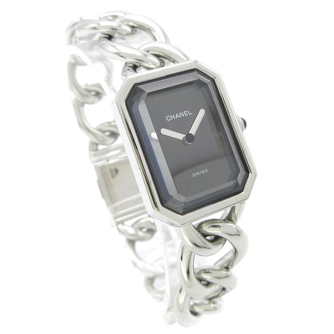 CHANEL PREMIERE WATCH SILVER WATCH: Chanel Premiere Watch Silver Watch Brand: CHANEL Type: Wristwatch Material: Case Material Stainless Steel, Band Material Stainless Steel Color: Case Color Silver, Dial Color Black, Band color Silver S