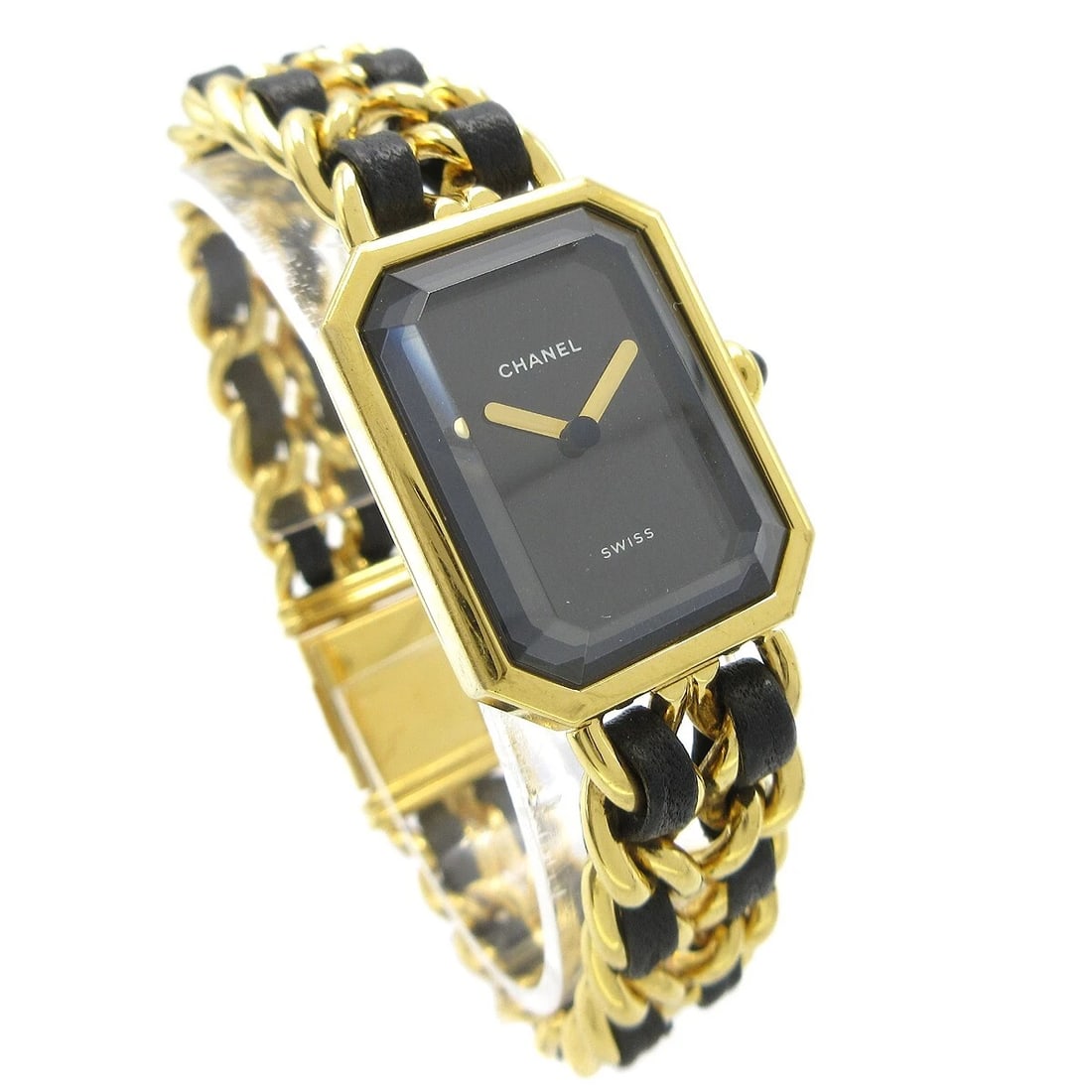 CHANEL PREMIERE WATCH GOLD WATCH: Chanel Premiere Watch Gold Watch Brand: CHANEL Type: Wristwatch Material: Case Material Gold Plated, Band Material Gold Plated, Leather Color: Case Color Black, Gold, Dial Color Black, Gold, Band colo