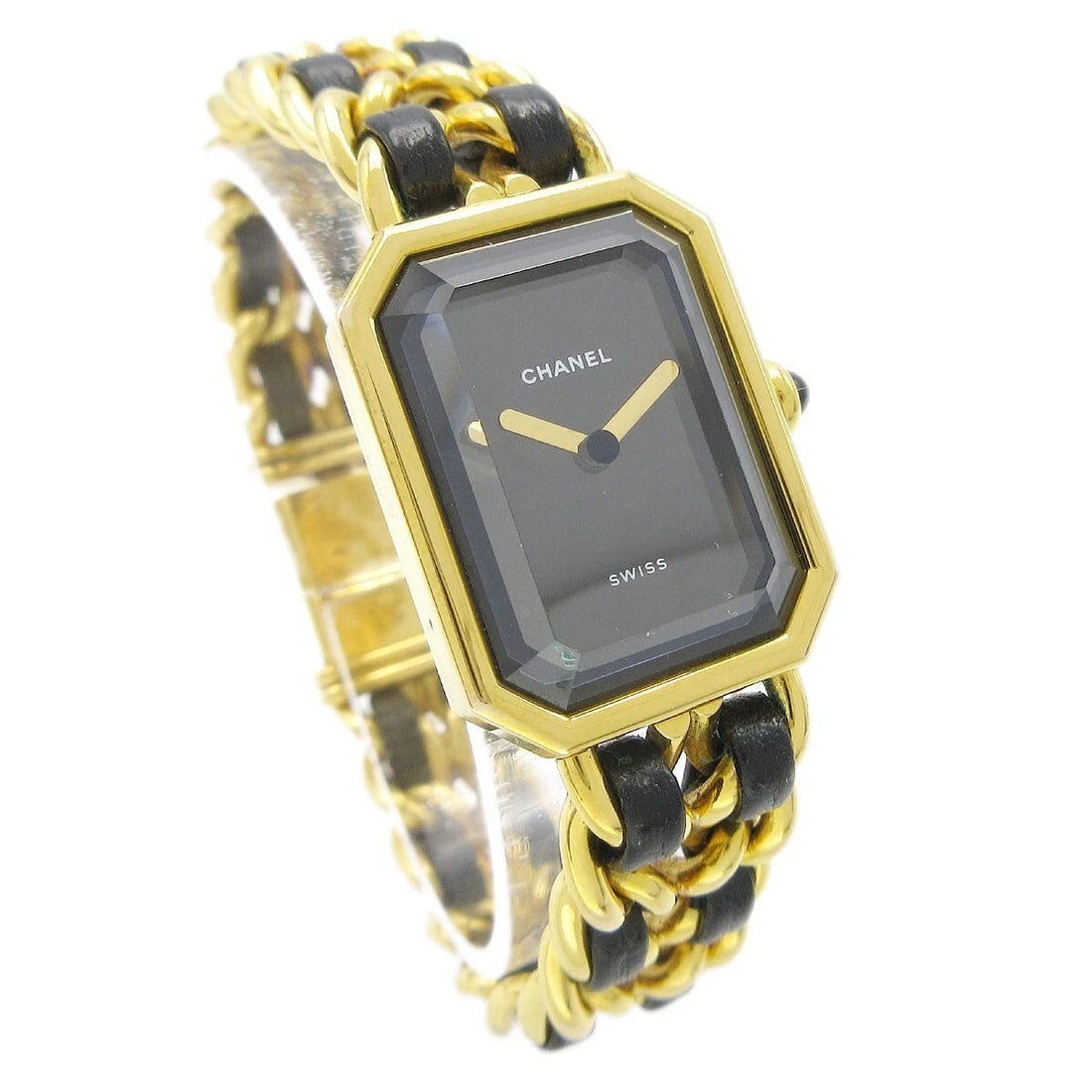 CHANEL PREMIERE WATCH GOLD WATCH: Chanel Premiere Watch Gold Watch Brand: CHANEL Type: Wristwatch Material: Case Material Gold Plated, Band Material Gold Plated, Leather Color: Case Color Black, Gold, Dial Color Black, Gold, Band colo