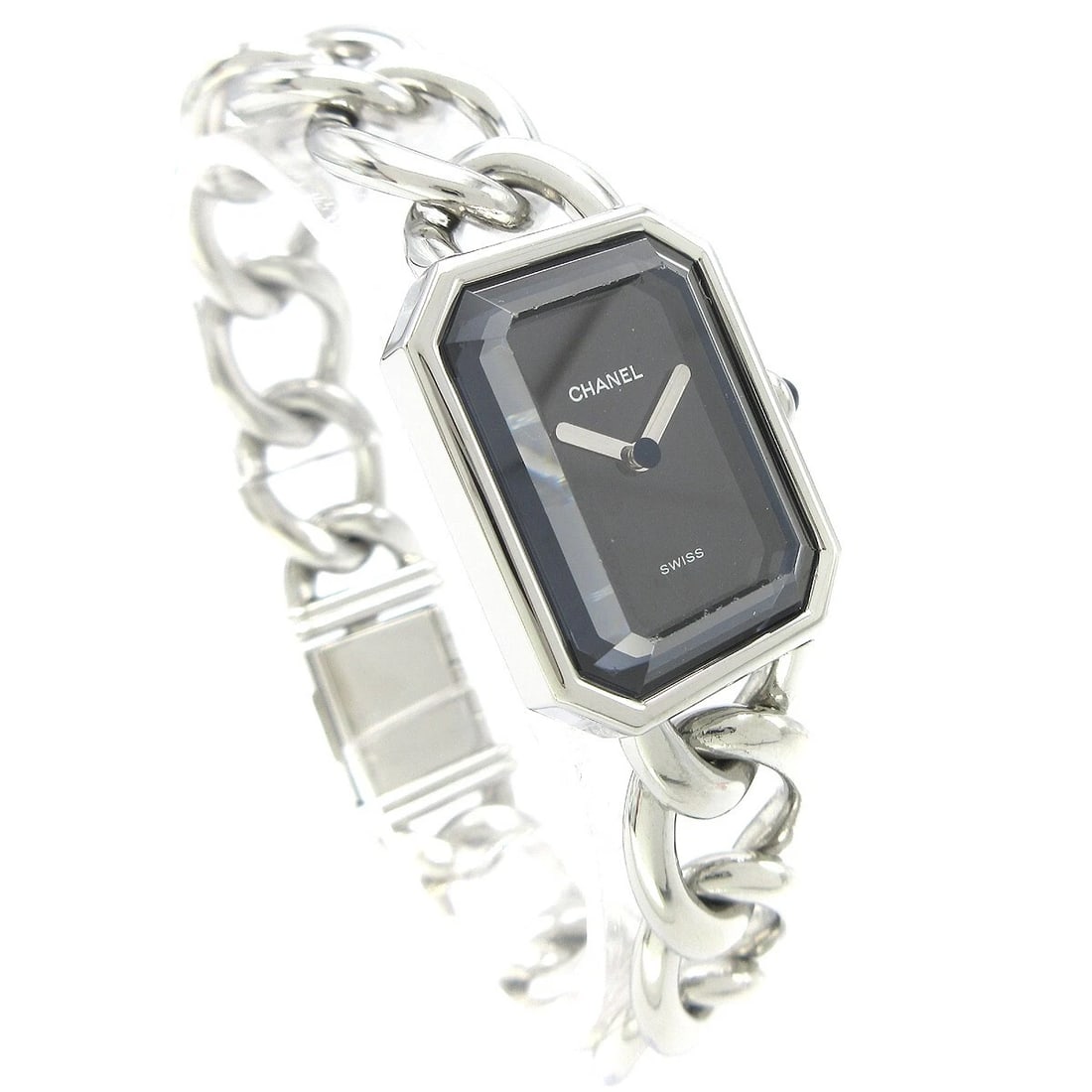 CHANEL PREMIERE WATCH SILVER WATCH: Chanel Premiere Watch Silver Watch Brand: CHANEL Type: Wristwatch Material: Case Material Stainless Steel, Band Material Stainless Steel Color: Case Color Silver, Dial Color Black, Band color Silver S