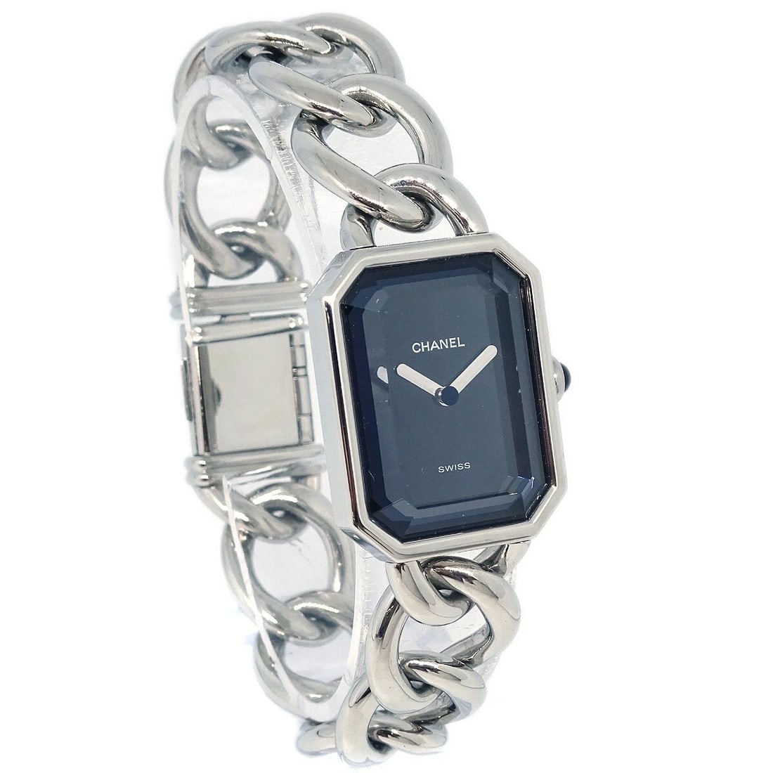 CHANEL PREMIERE QUARTZ WATCH SILVER SS WATCH: Chanel Premiere Quartz Watch Silver SS Watch Brand: CHANEL Type: Wristwatch Material: Case Material Stainless Steel, Band Material Stainless Steel Color: Case Color Silver, Dial Color Black, Band colo