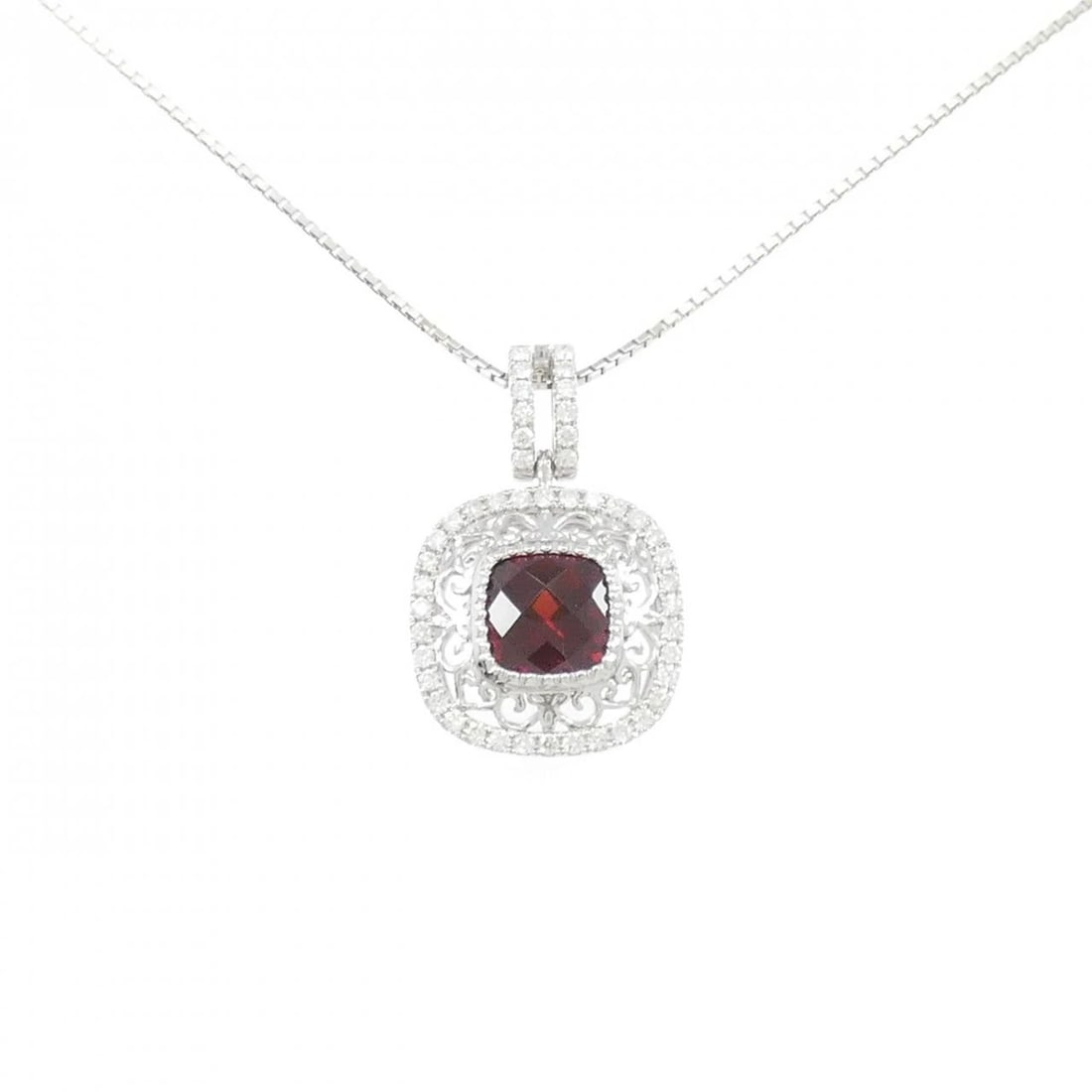 K18WG GARNET NECKLACE: K18WG Garnet Necklace Brand: Unbranded Type: Garnet Necklace Material: 18k White Gold, Main Stone/Creation Garnet Secondary Stone Diamond Color: White Gold Size: Actual Size Pendant length approx. x w