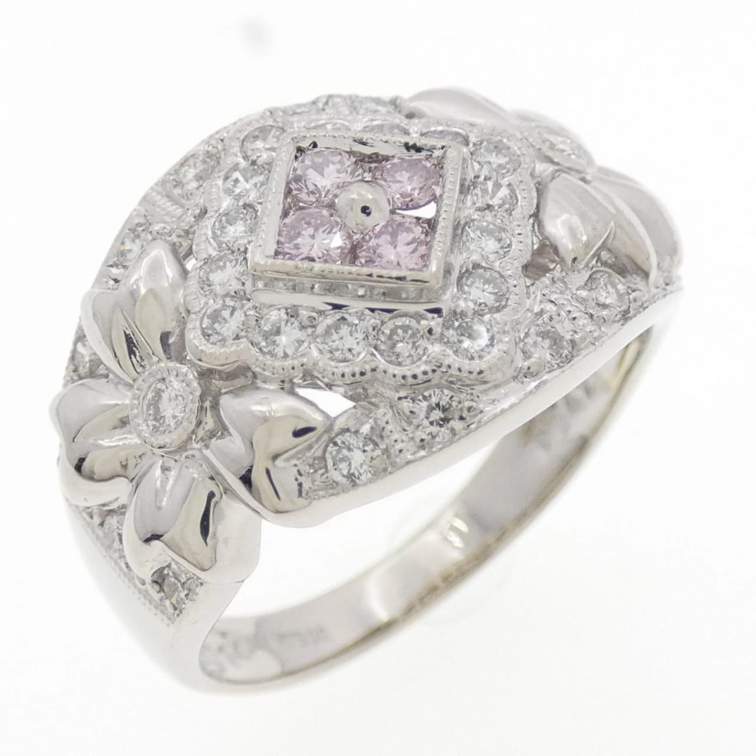 PT900 FLOWER PINK DIAMOND RING: PT900 Flower Pink Diamond Ring Brand: Unbranded Type: Pink Diamond Ring Material: Platinum900, Main Stone/Creation Natural Color: Platinum Size: US 6 1/4 Accessories: None Accessories Noti