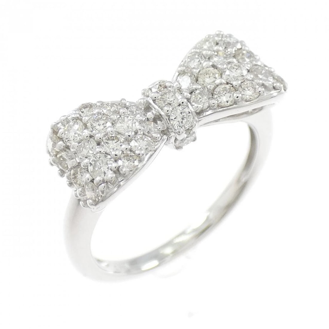 K18WG RIBBON DIAMOND RING: K18WG Ribbon Diamond Ring Brand: Unbranded Type: Diamond Ring Material: 18k White Gold, Main Stone/Creation Natural Color: White Gold Size: US 4 1/2 Accessories: None Accessories Notice: When