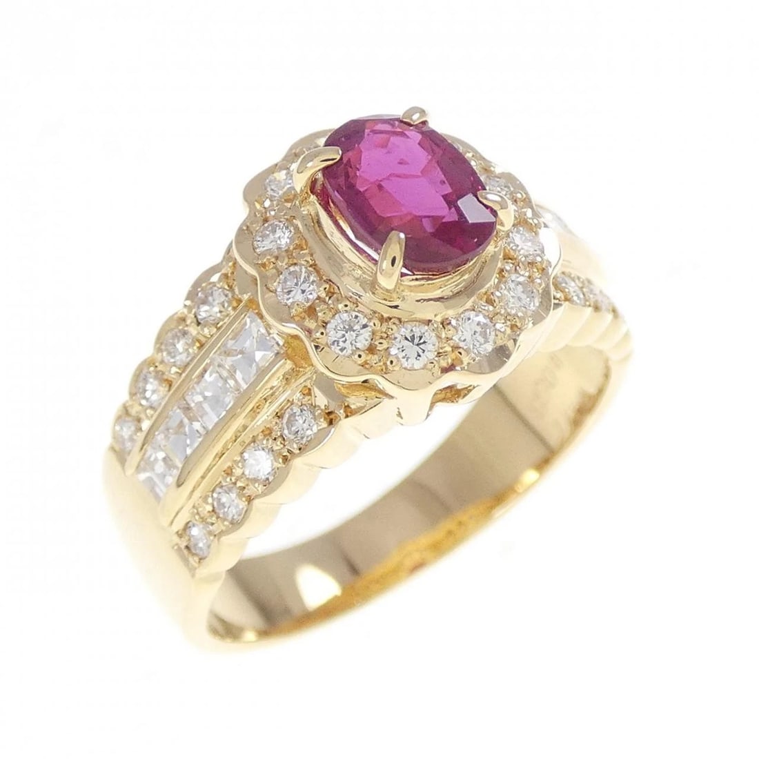 18K YELLOW GOLD RUBY RING: 18K Yellow Gold Ruby Ring Brand: Unbranded Type: Ruby Ring Material: 18K Yellow Gold, Main Stone/Creation RubySecondary Stone Diamond Color: Yellow Gold Size: US 6 1/4 Accessories: None Accessories