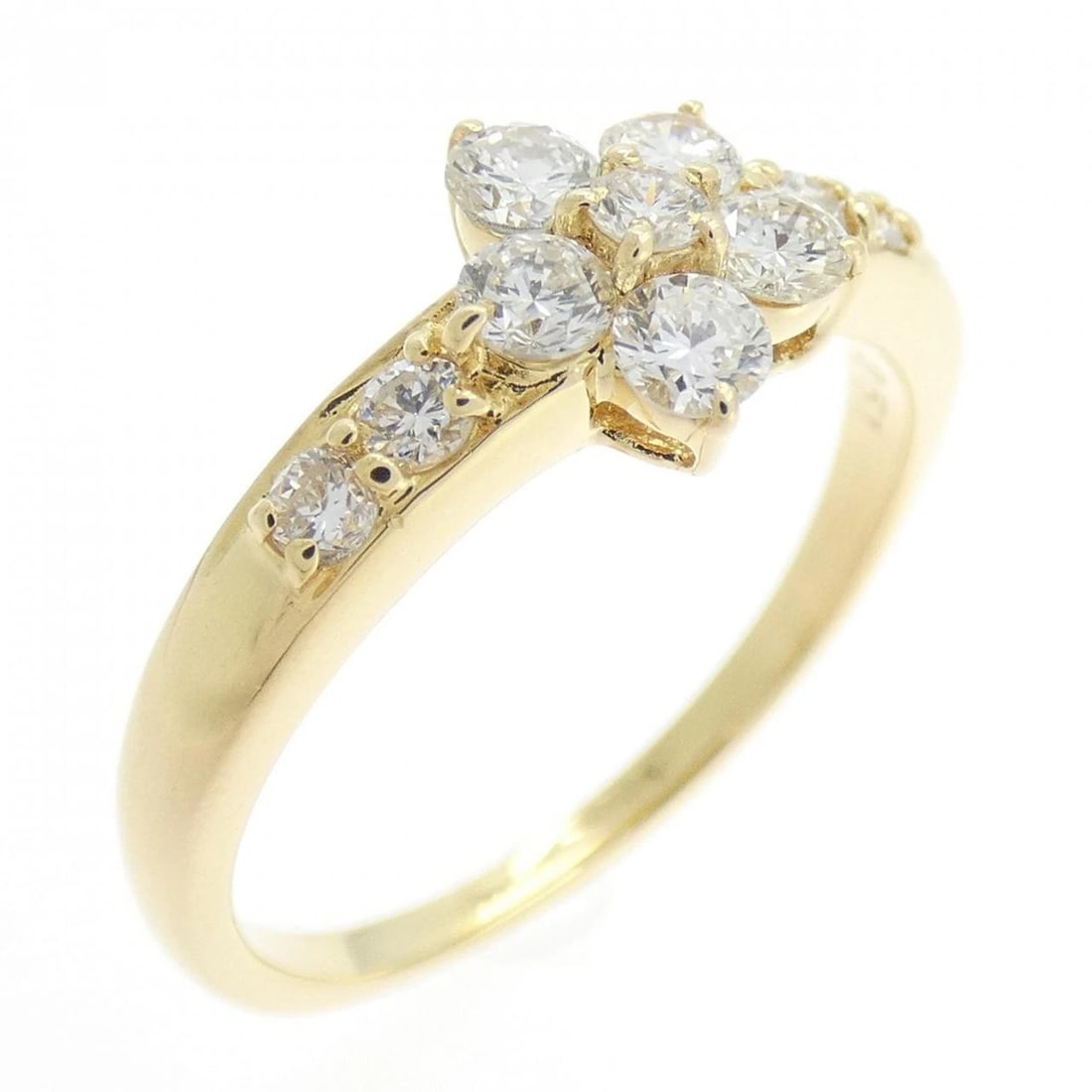 K18YG FLOWER DIAMOND RING: K18YG Flower Diamond Ring Brand: Unbranded Type: Diamond Ring Material: 18K Yellow Gold, Main Stone/Creation Natural Color: Yellow Gold Size: US 6 1/4 Accessories: None Accessories Notice: When