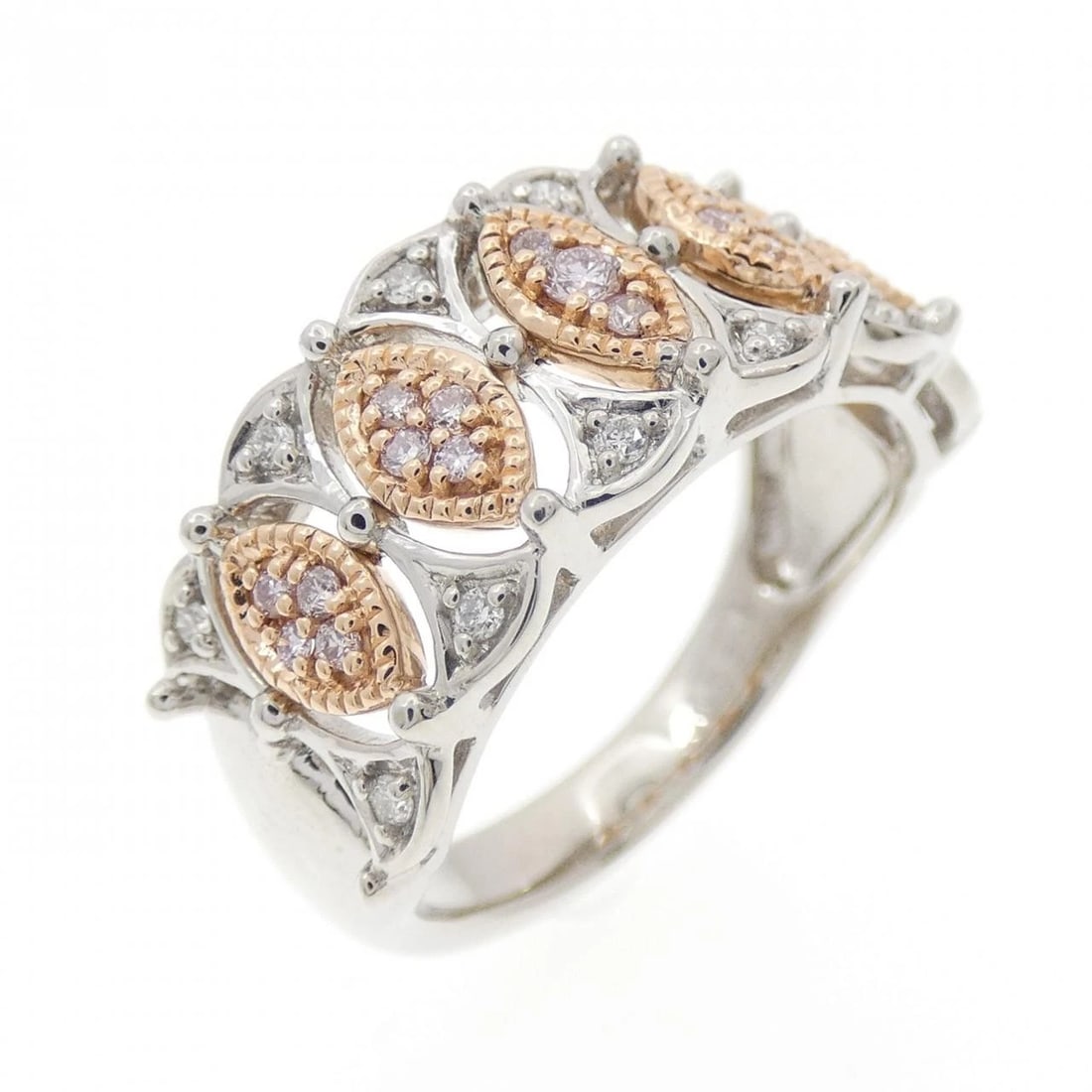 PT950/K18PG DIAMOND RING: PT950/K18PG Diamond Ring Brand: Unbranded Type: Ring Material: Platinum 950/18K pink gold, Main Stone/Creation Natural Color: Silver,Pg Size: US 6 1/2 Accessories: None Accessories Notice: When
