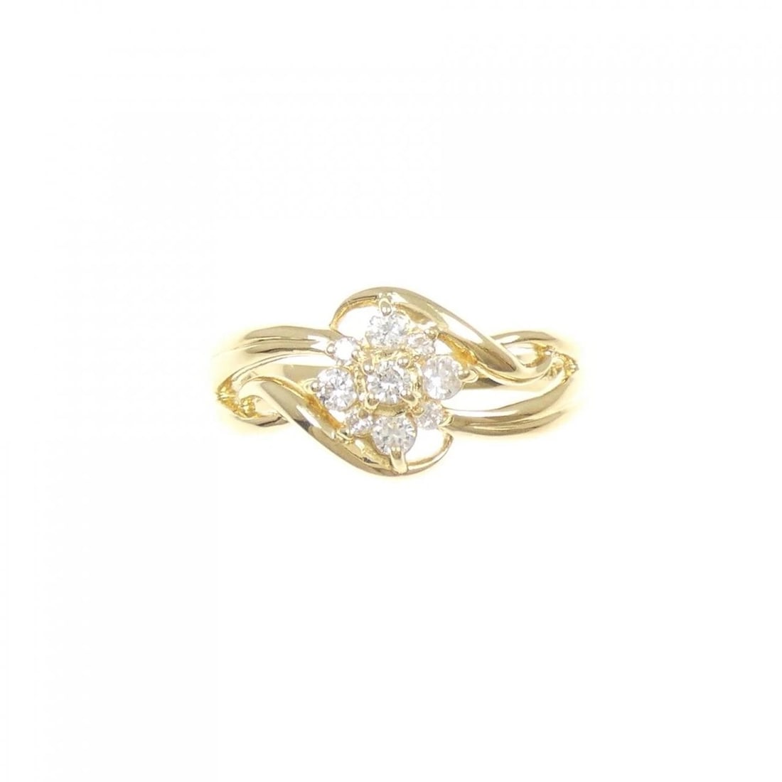 K18YG FLOWER DIAMOND RING: K18YG Flower Diamond Ring Brand: Unbranded Type: Diamond Ring Material: K18 yellow gold, Main Stone/Creation Natural Color: Yellow gold Size: US 7 Accessories: None Accessories Notice: When