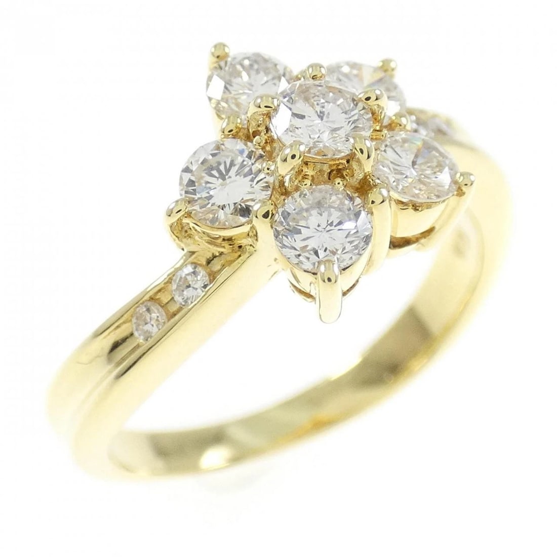 K18YG FLOWER DIAMOND RING: K18YG Flower Diamond Ring Brand: Unbranded Type: Diamond Ring Material: K18 Yellow Gold, Main Stone/Creation Natural Color: Yellow Gold Size: US 6 Accessories: None Accessories Notice: When