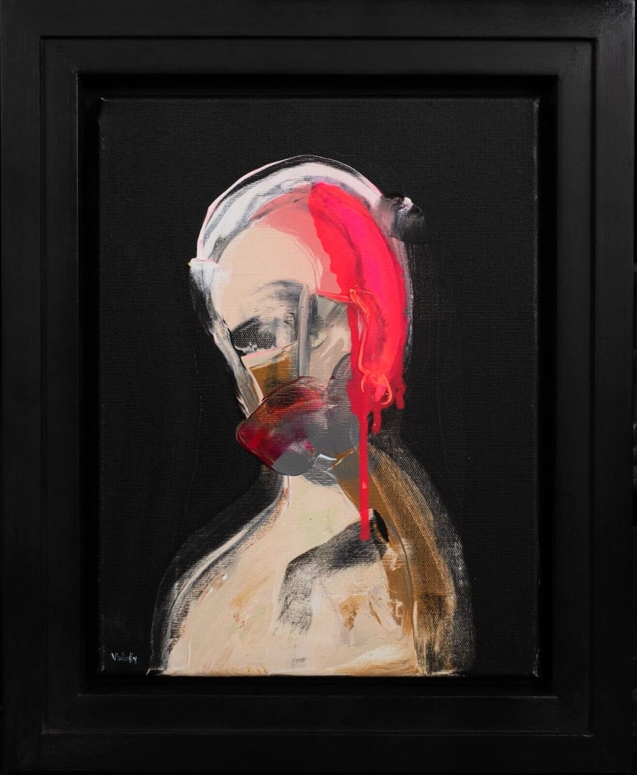 PORTRAIT OF A FEMALE WITH PINK HAIR OIL PAINTING: Year: 20th century Size: 21" x 16.5" Medium: Oil Description: Vlad Marian's oil on canvas depicts a female figure from the 20th century. A superb example of the painter's work in excellent condition, 